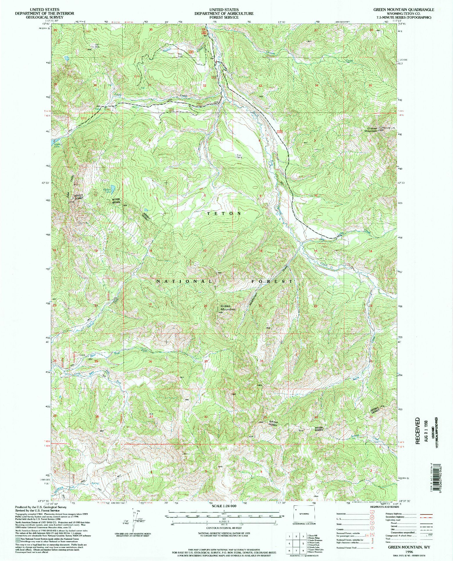 USGS 1:24000-SCALE QUADRANGLE FOR GREEN MOUNTAIN, WY 1996