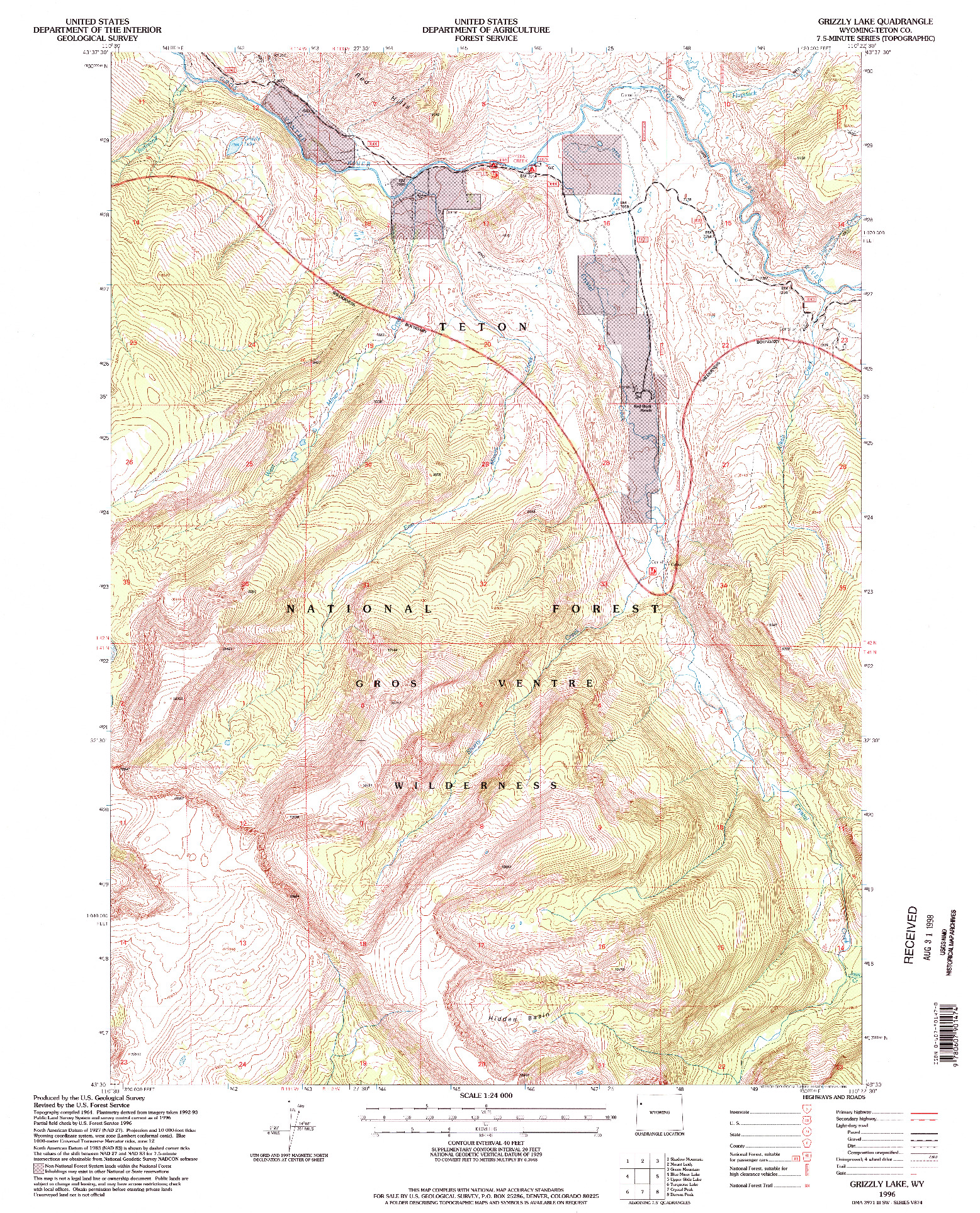 USGS 1:24000-SCALE QUADRANGLE FOR GRIZZLY LAKE, WY 1996