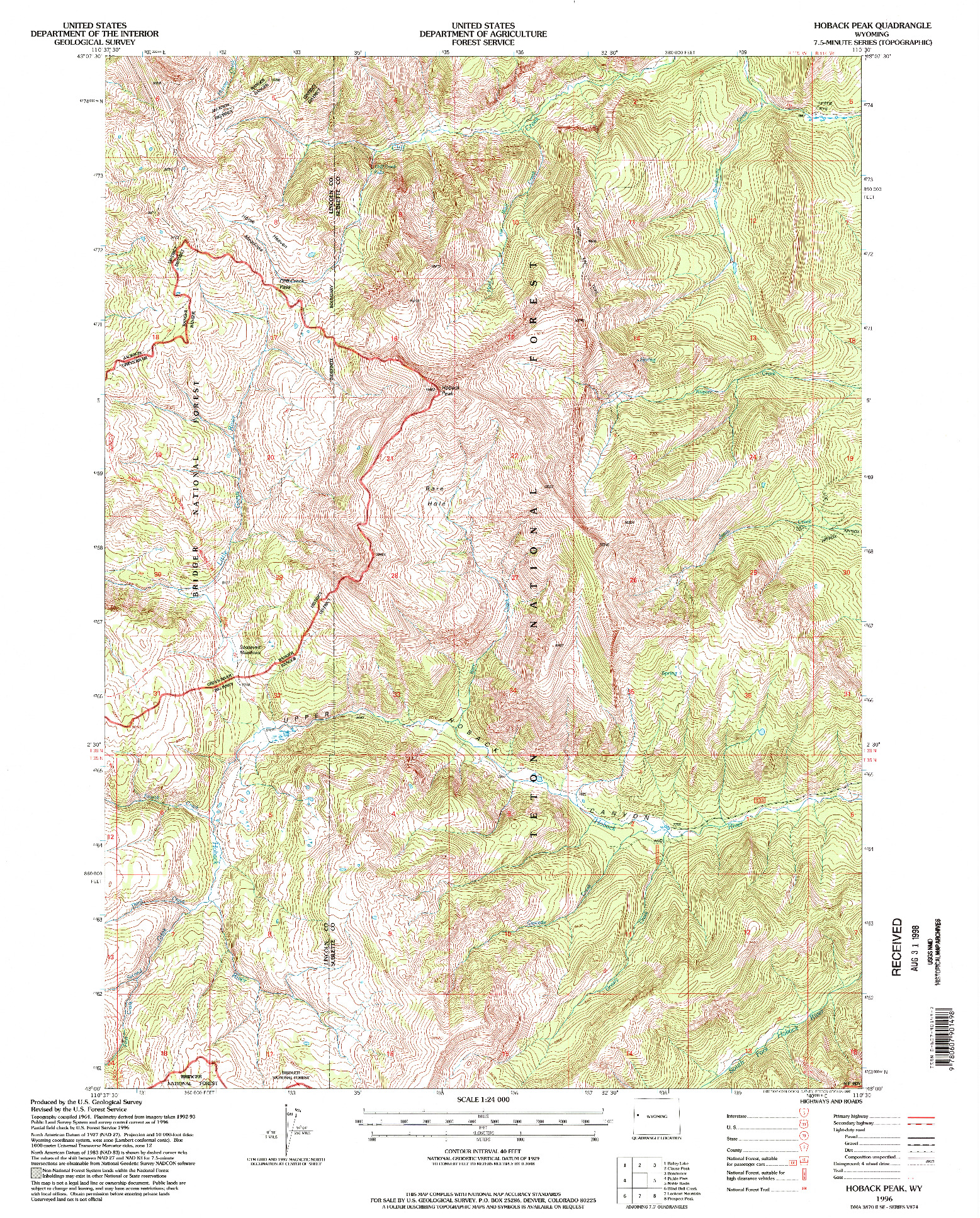 USGS 1:24000-SCALE QUADRANGLE FOR HOBACK PEAK, WY 1996