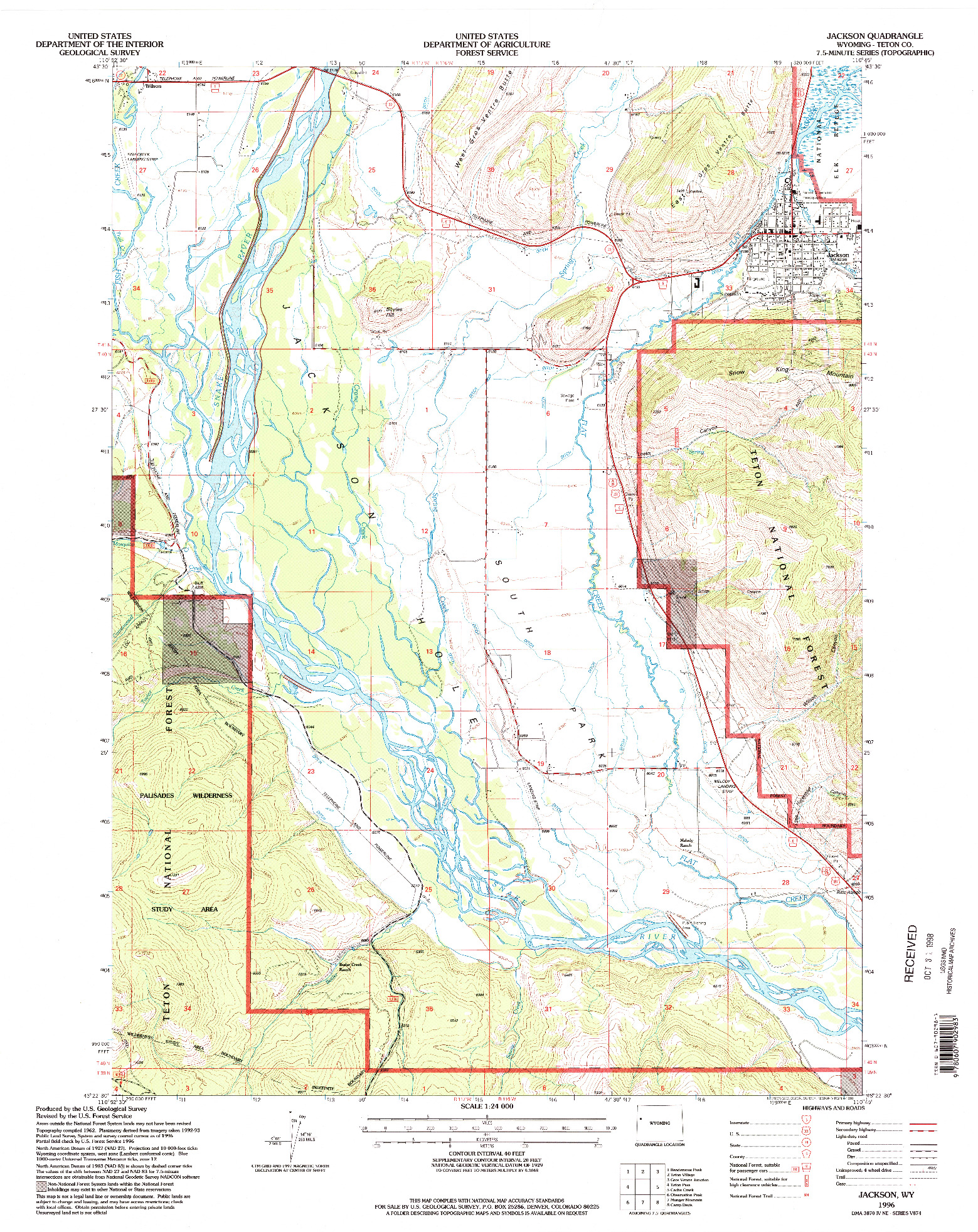 USGS 1:24000-SCALE QUADRANGLE FOR JACKSON, WY 1996