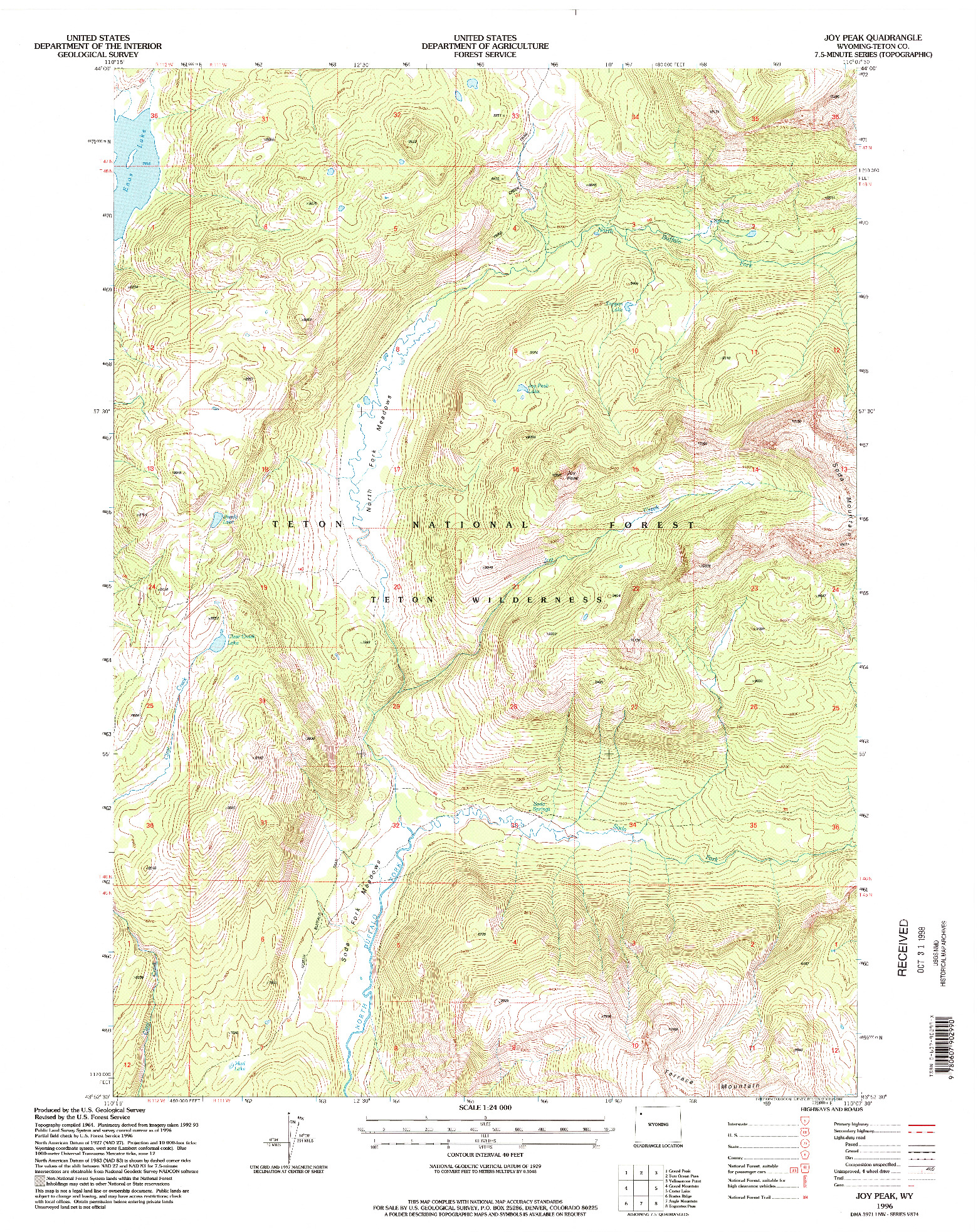 USGS 1:24000-SCALE QUADRANGLE FOR JOY PEAK, WY 1996