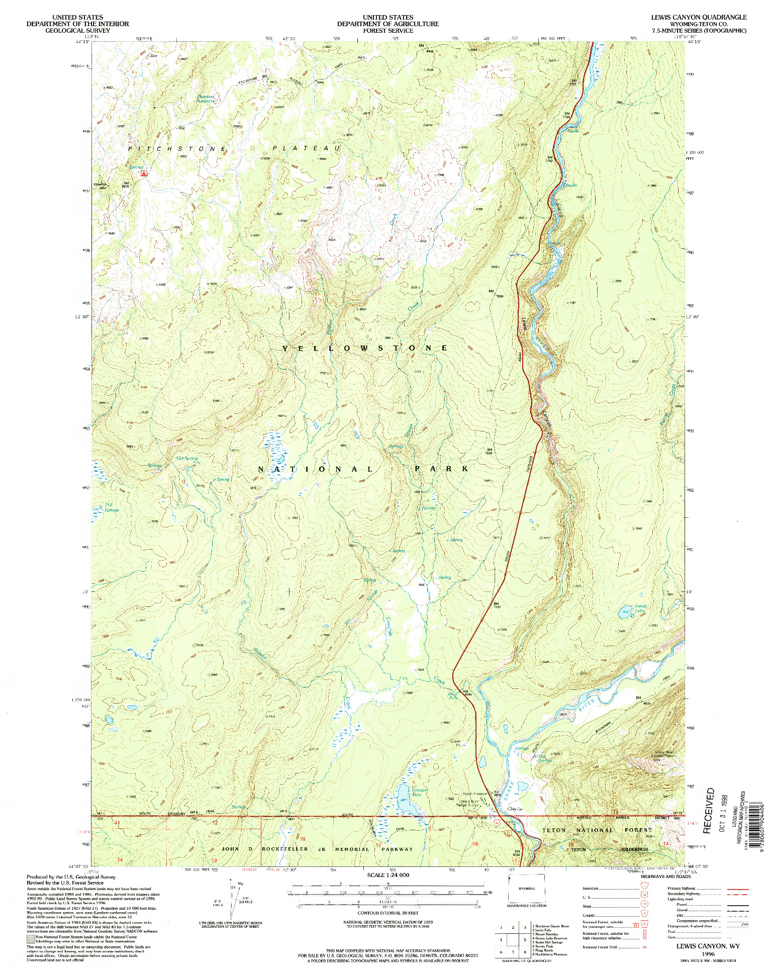 USGS 1:24000-SCALE QUADRANGLE FOR LEWIS CANYON, WY 1996