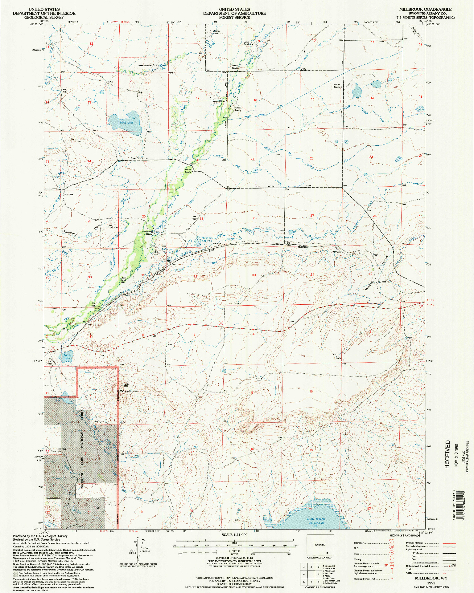 USGS 1:24000-SCALE QUADRANGLE FOR MILLBROOK, WY 1992