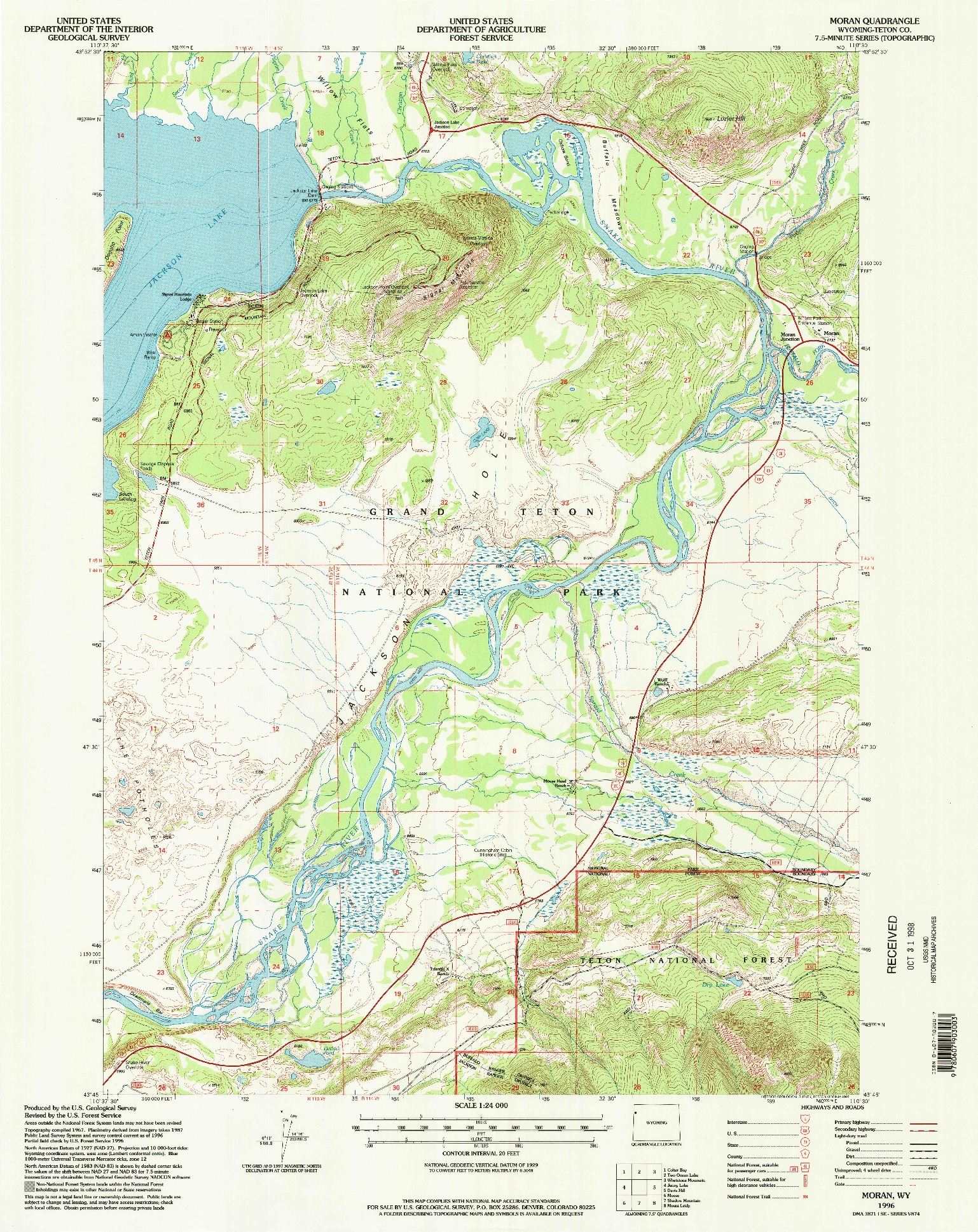 USGS 1:24000-SCALE QUADRANGLE FOR MORAN, WY 1996