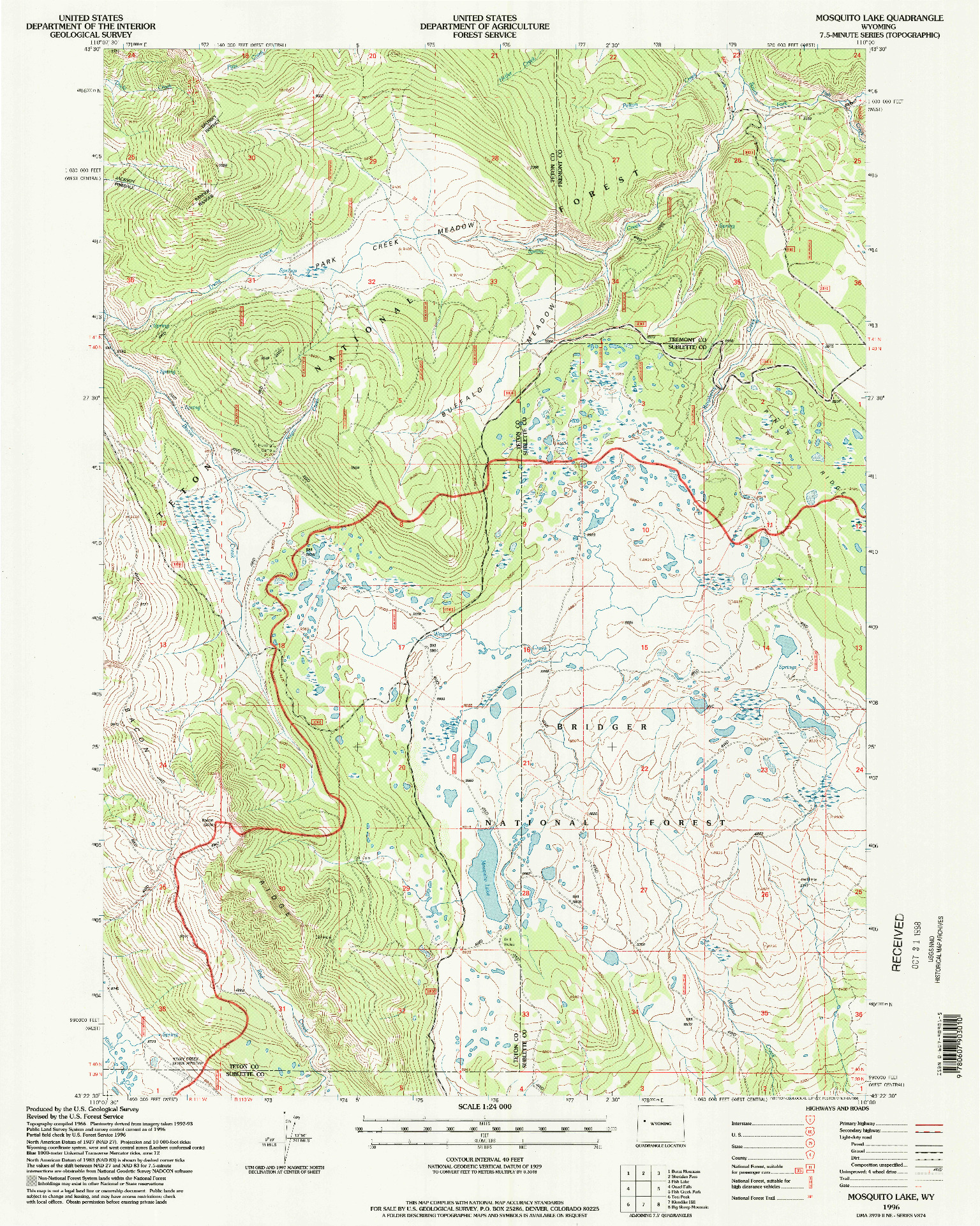 USGS 1:24000-SCALE QUADRANGLE FOR MOSQUITO LAKE, WY 1996