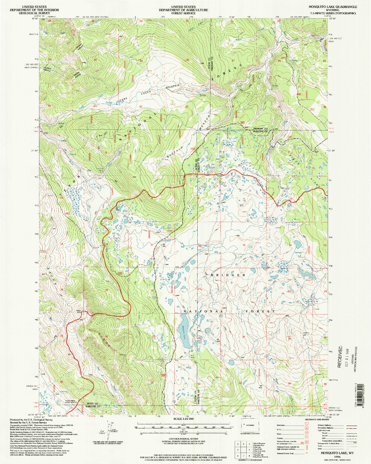 USGS 1:24000-SCALE QUADRANGLE FOR MOSQUITO LAKE, WY 1996
