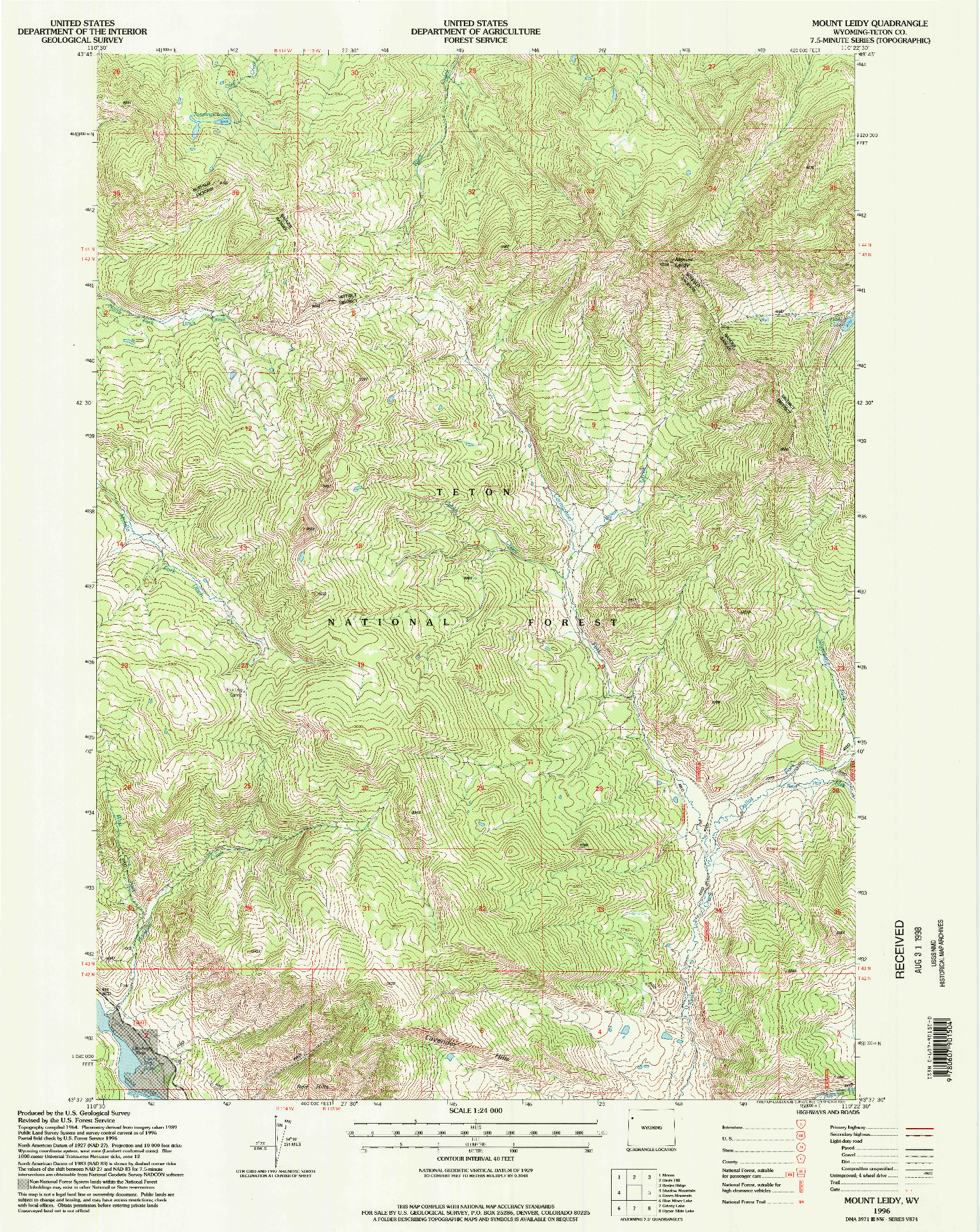 USGS 1:24000-SCALE QUADRANGLE FOR MOUNT LEIDY, WY 1996