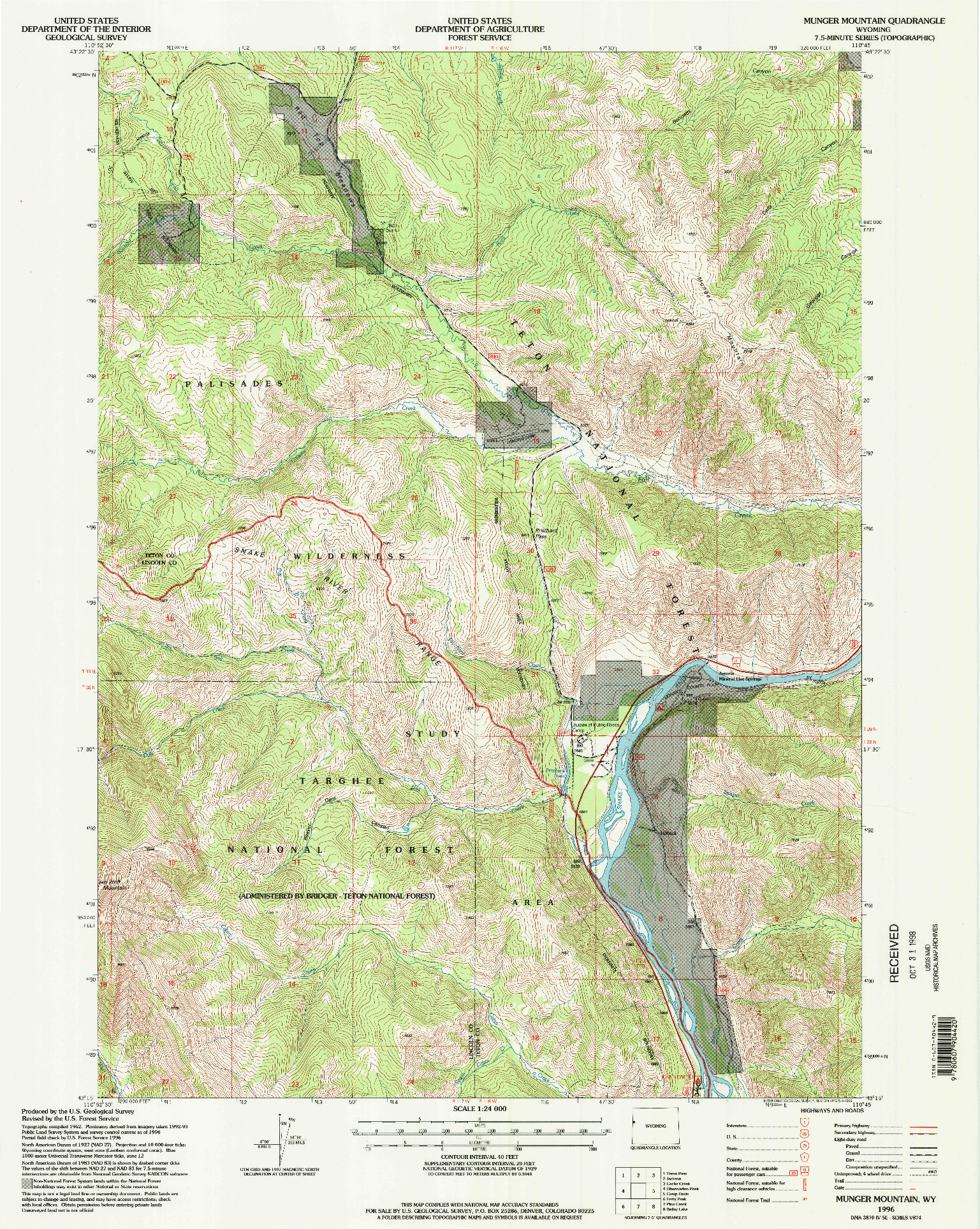 USGS 1:24000-SCALE QUADRANGLE FOR MUNGER MOUNTAIN, WY 1996