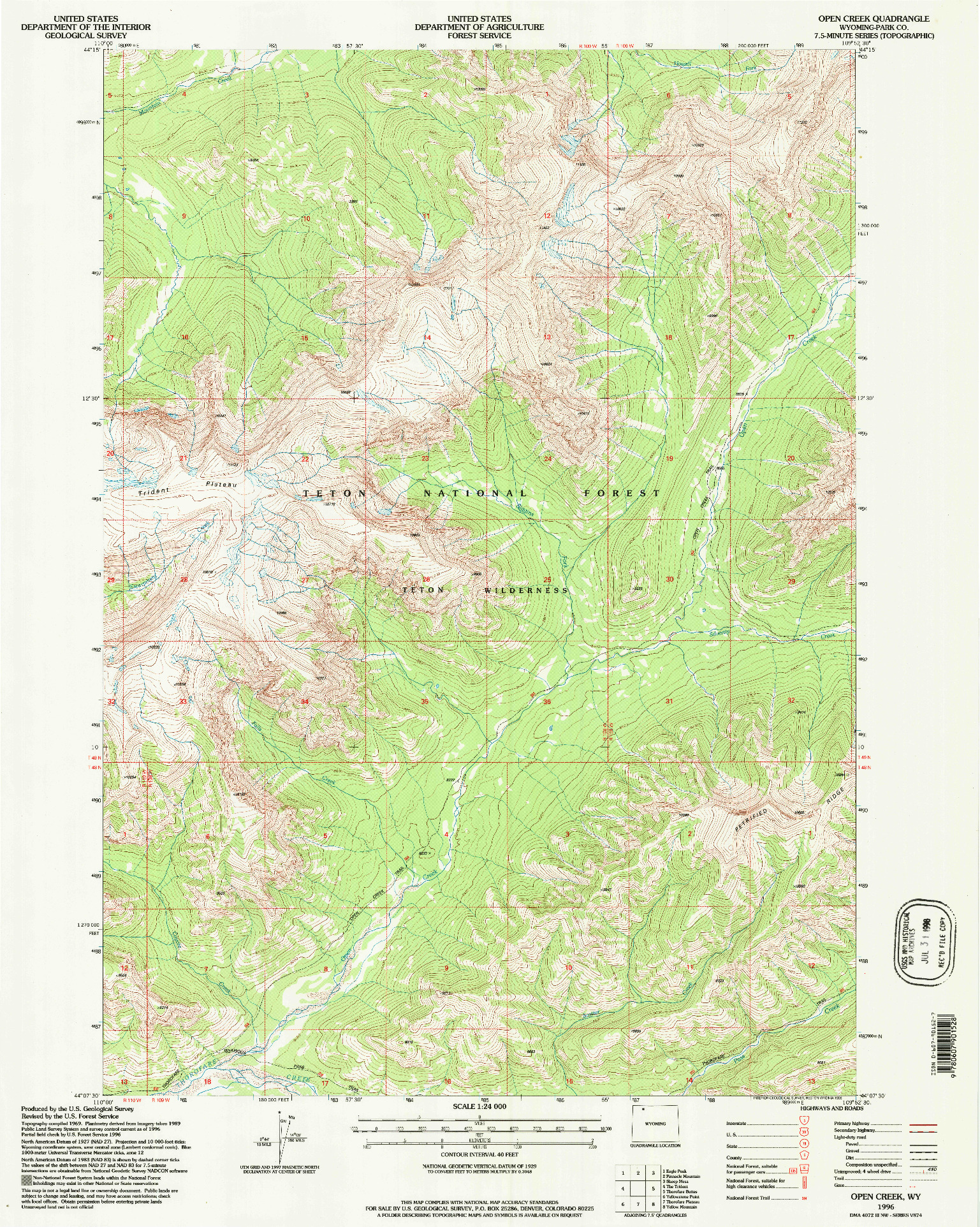 USGS 1:24000-SCALE QUADRANGLE FOR OPEN CREEK, WY 1996