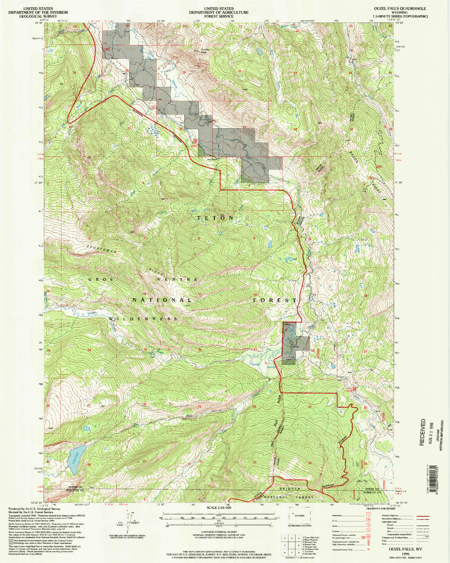 USGS 1:24000-SCALE QUADRANGLE FOR OUZEL FALLS, WY 1996