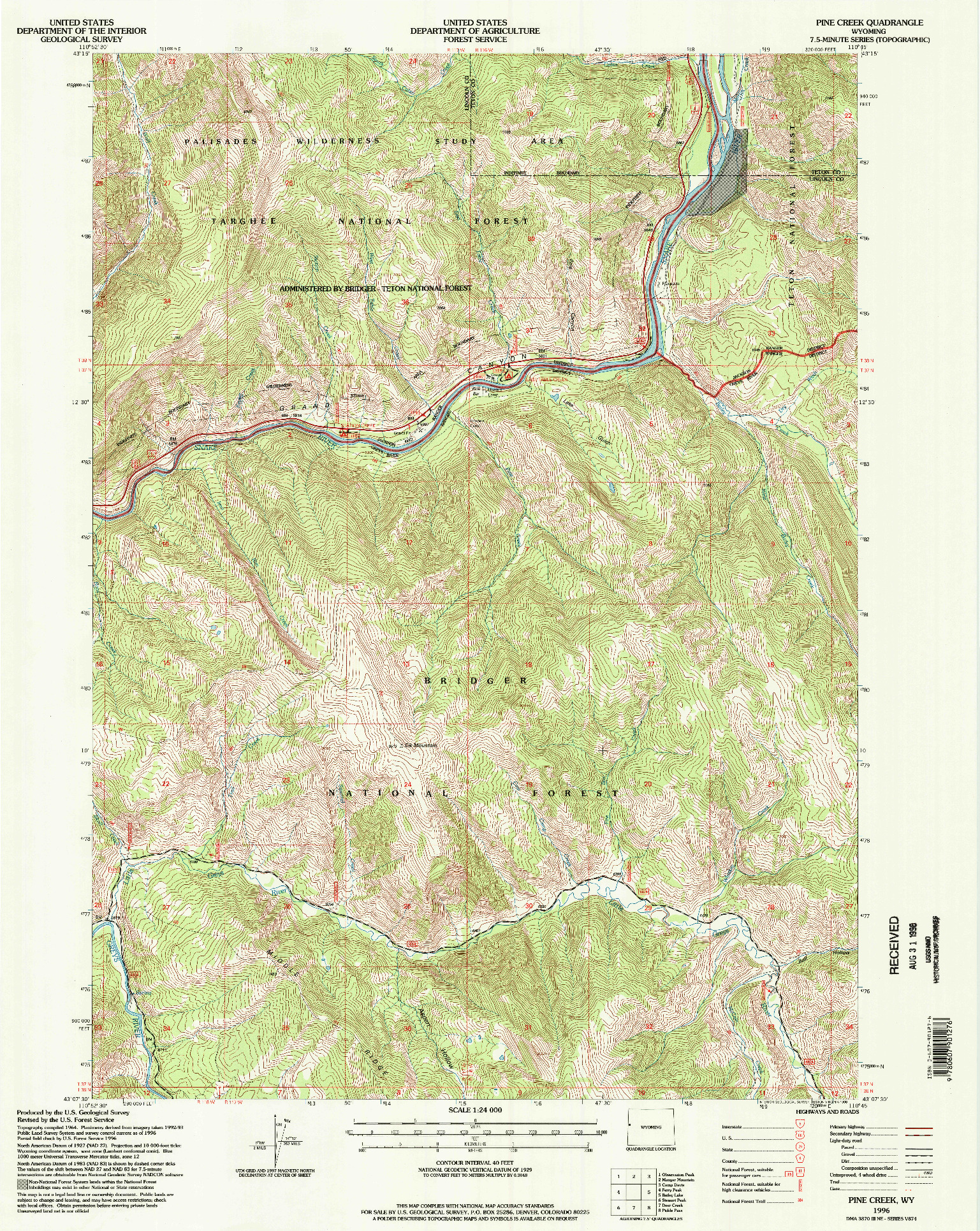 USGS 1:24000-SCALE QUADRANGLE FOR PINE CREEK, WY 1996