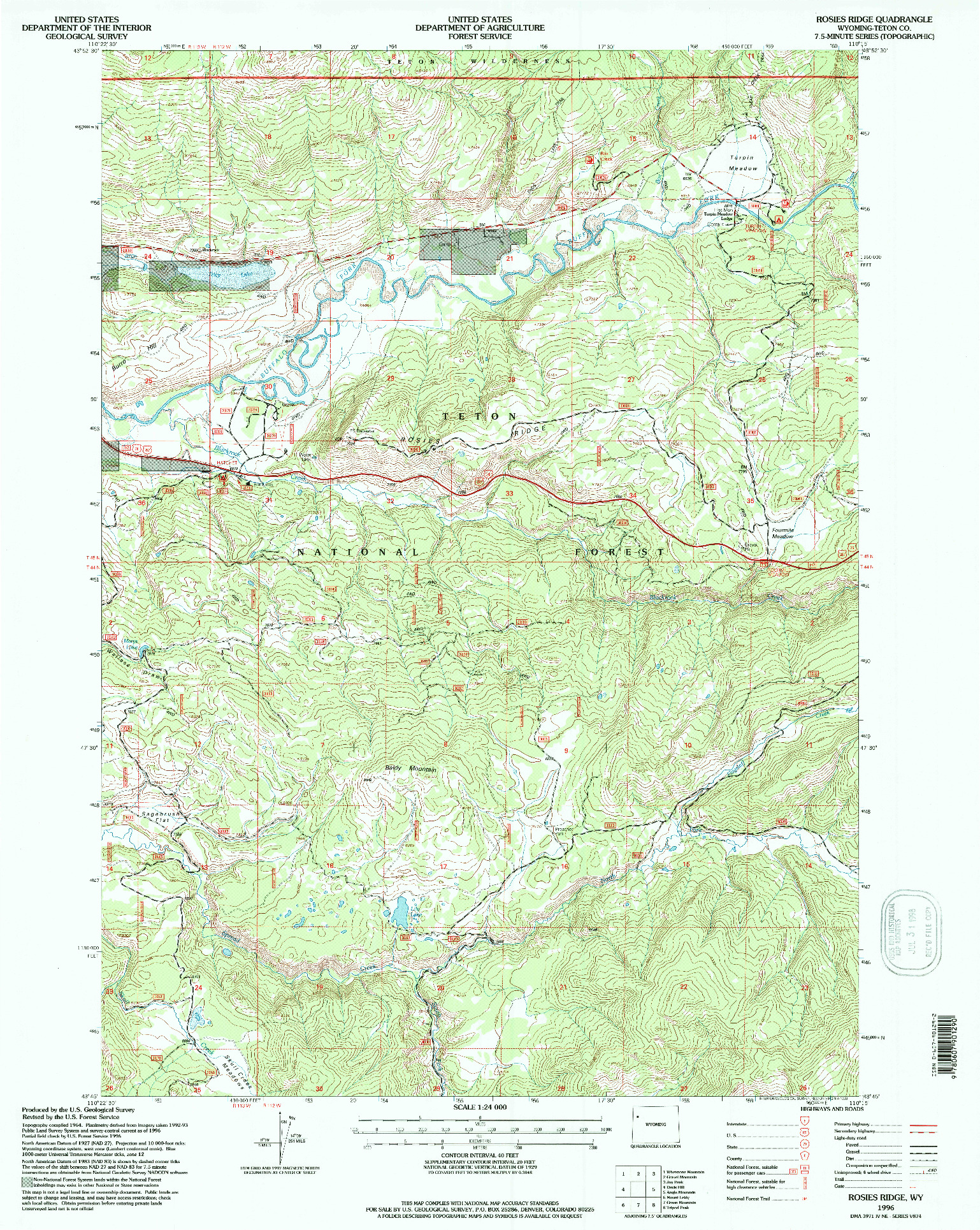 USGS 1:24000-SCALE QUADRANGLE FOR ROSIES RIDGE, WY 1996