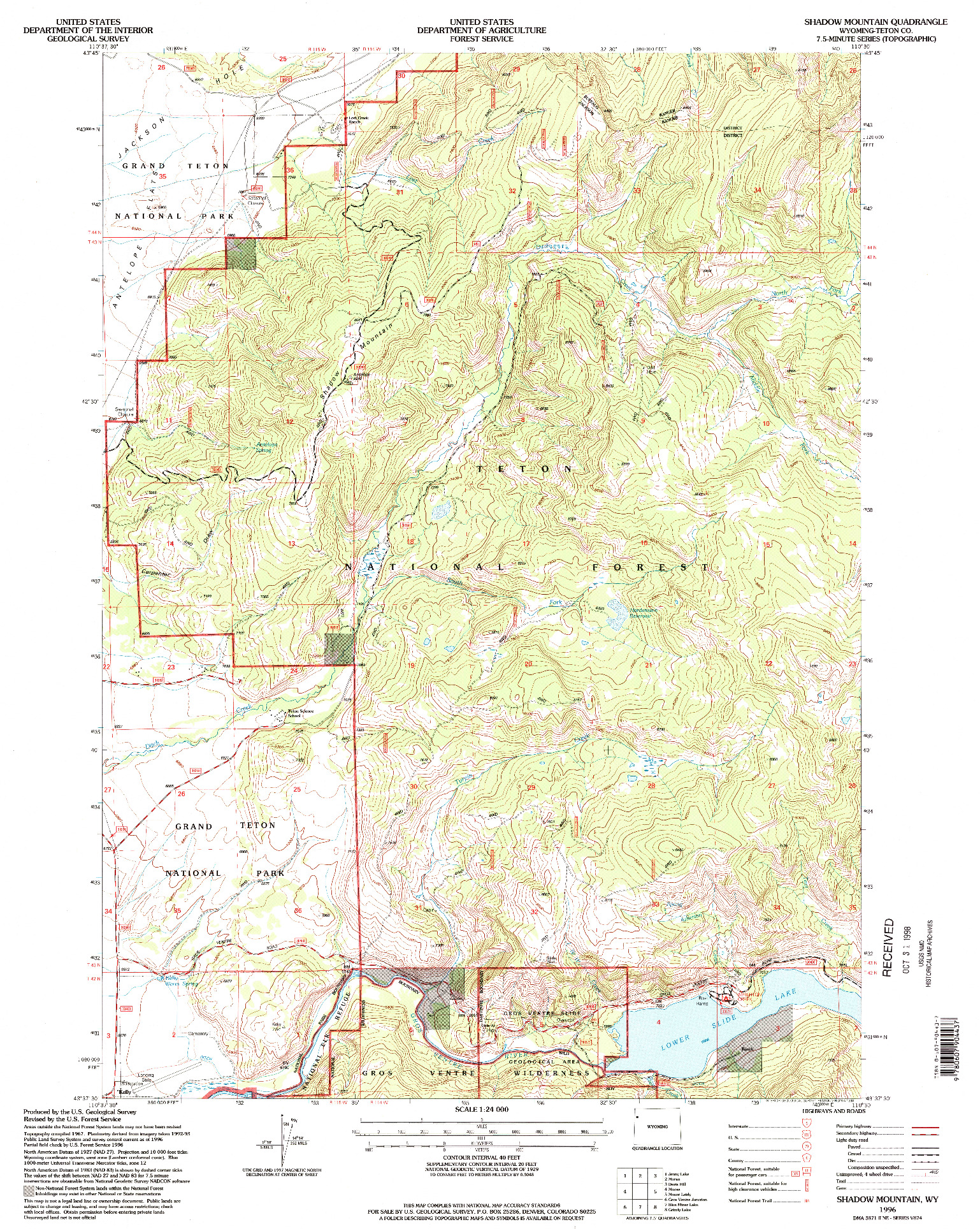 USGS 1:24000-SCALE QUADRANGLE FOR SHADOW MOUNTAIN, WY 1996