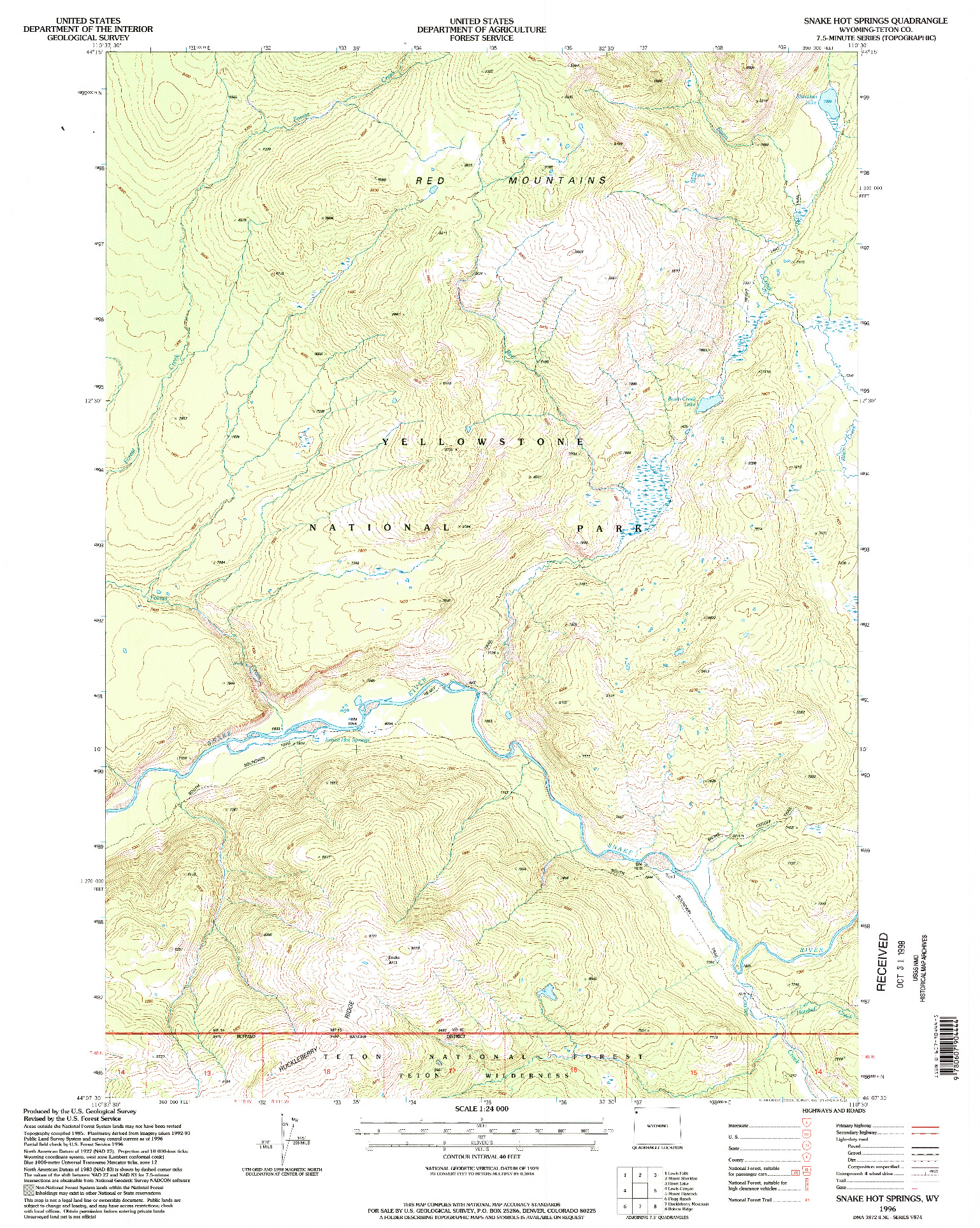 USGS 1:24000-SCALE QUADRANGLE FOR SNAKE HOT SPRINGS, WY 1996