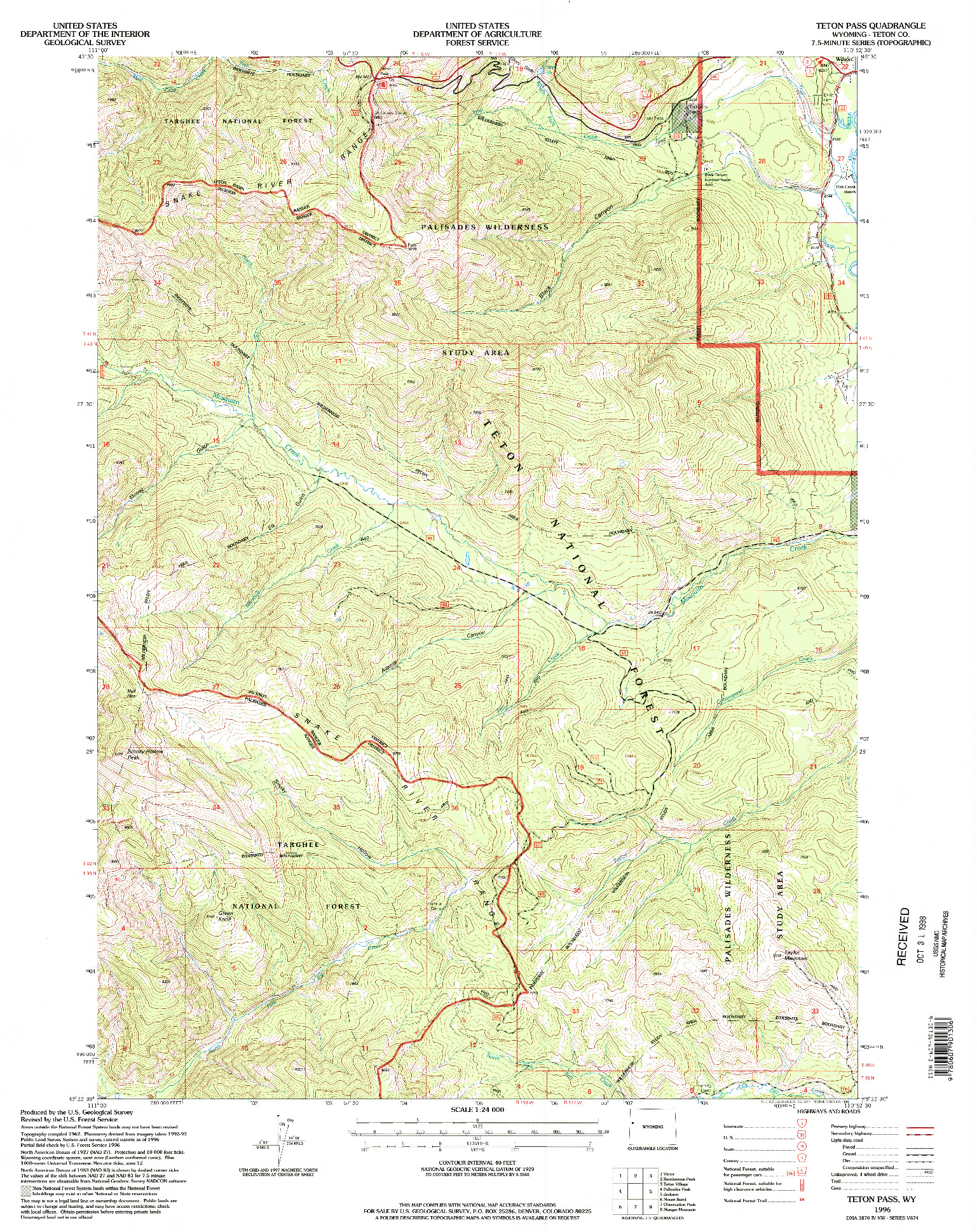 USGS 1:24000-SCALE QUADRANGLE FOR TETON PASS, WY 1996