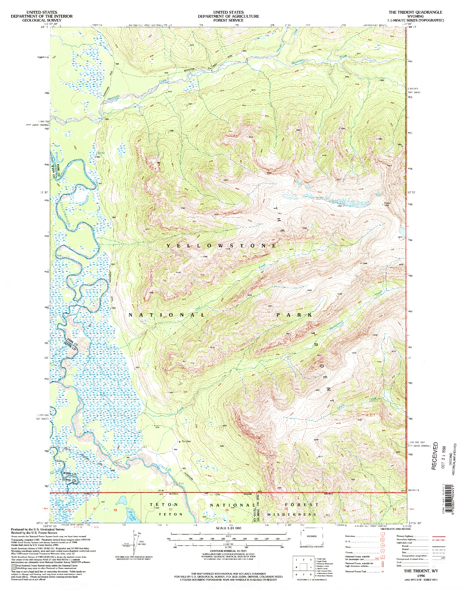 USGS 1:24000-SCALE QUADRANGLE FOR THE TRIDENT, WY 1996