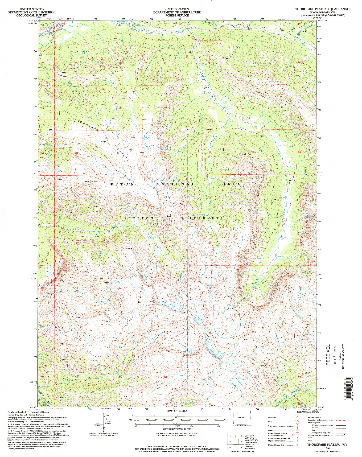USGS 1:24000-SCALE QUADRANGLE FOR THOROFARE PLATEAU, WY 1996