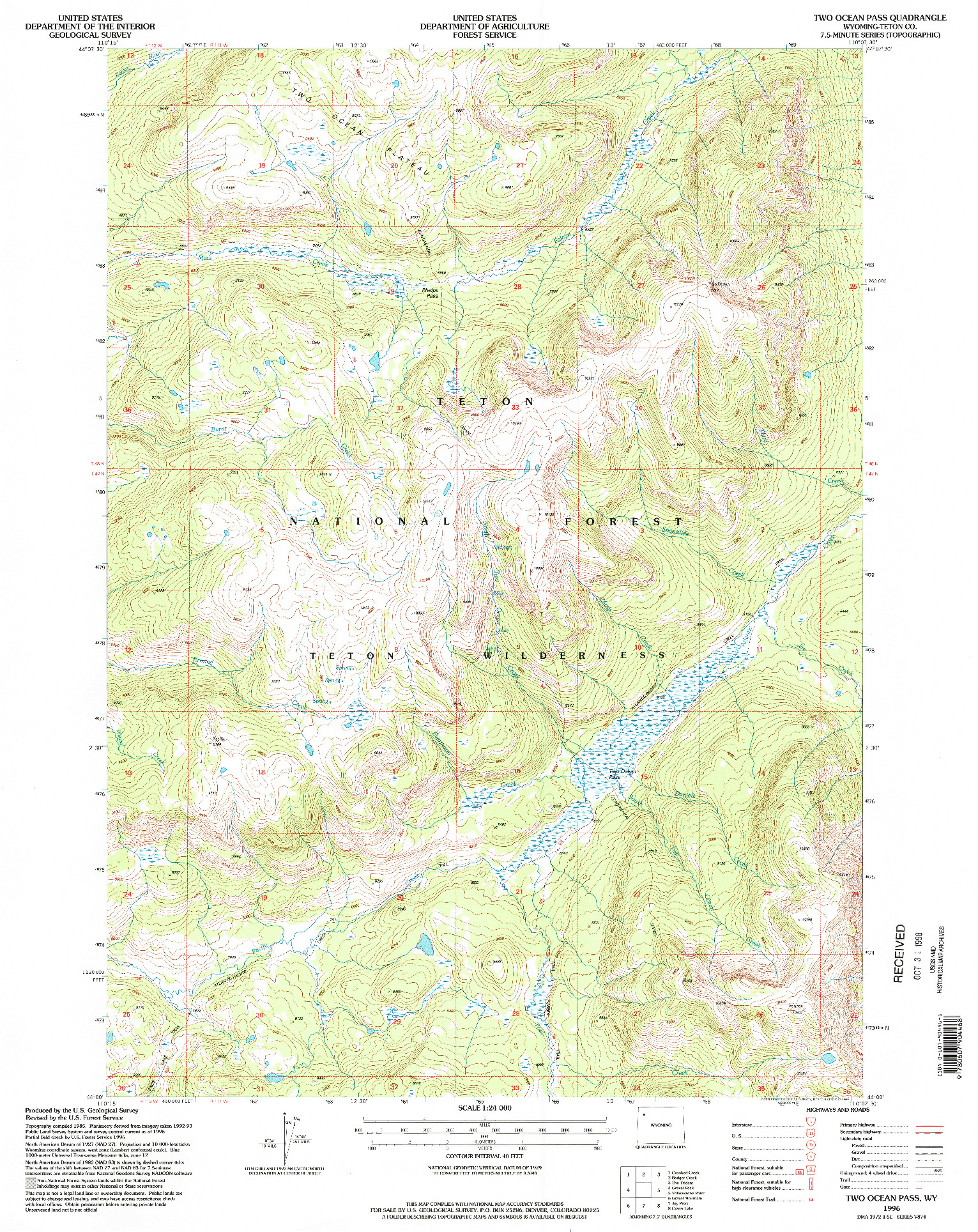 USGS 1:24000-SCALE QUADRANGLE FOR TWO OCEAN PASS, WY 1996