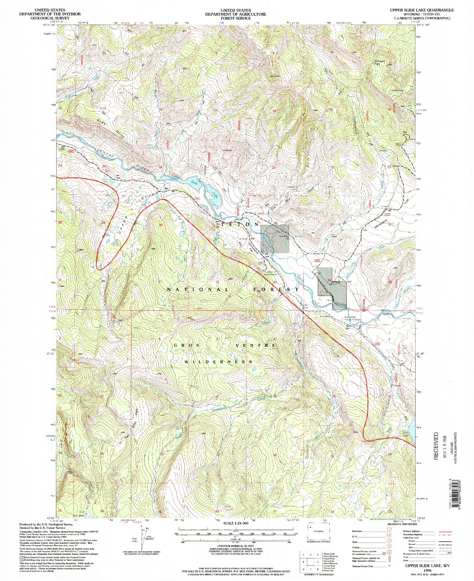 USGS 1:24000-SCALE QUADRANGLE FOR UPPER SLIDE LAKE, WY 1996