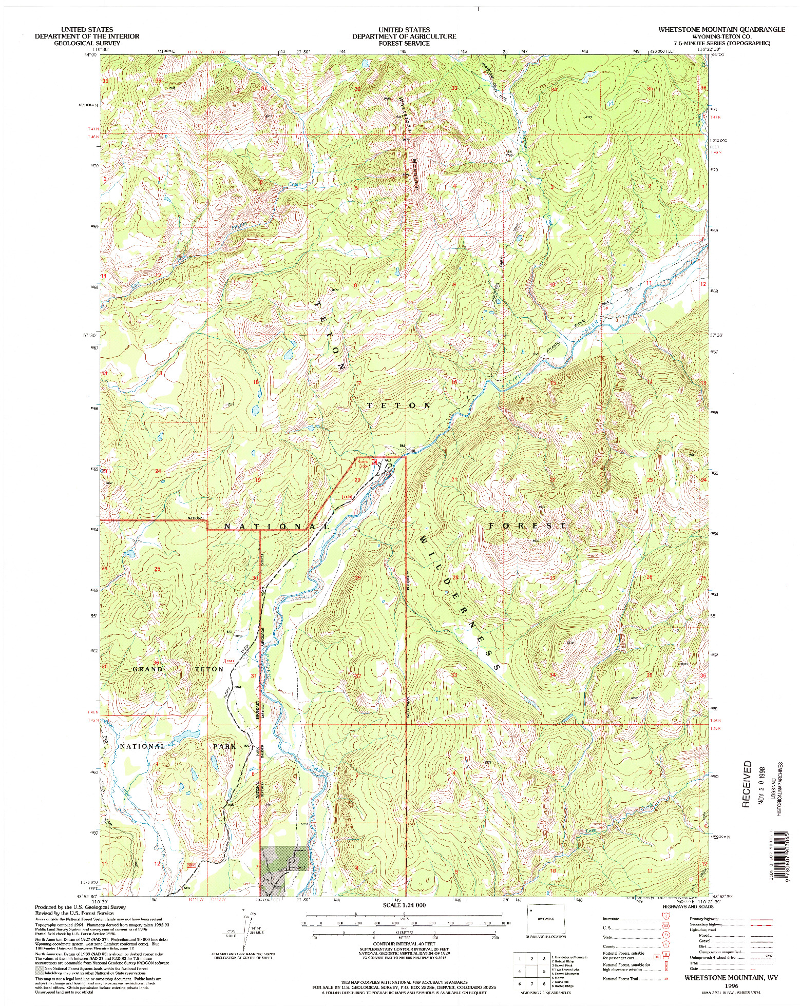 USGS 1:24000-SCALE QUADRANGLE FOR WHETSTONE MOUNTAIN, WY 1996