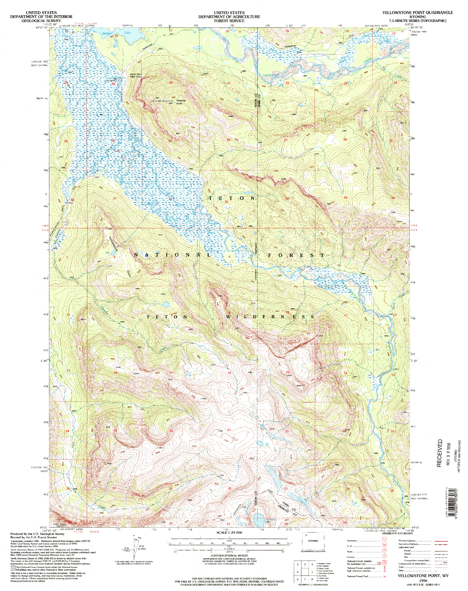 USGS 1:24000-SCALE QUADRANGLE FOR YELLOWSTONE POINT, WY 1996