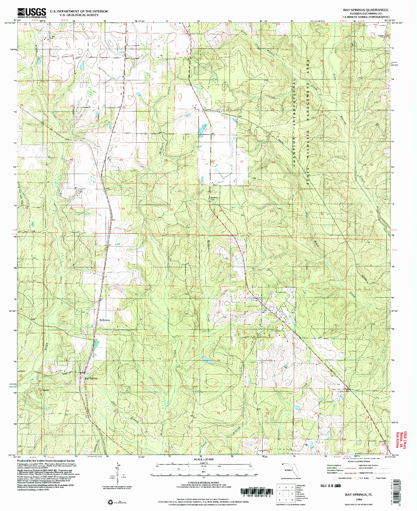 USGS 1:24000-SCALE QUADRANGLE FOR BAY SPRINGS, FL 1994