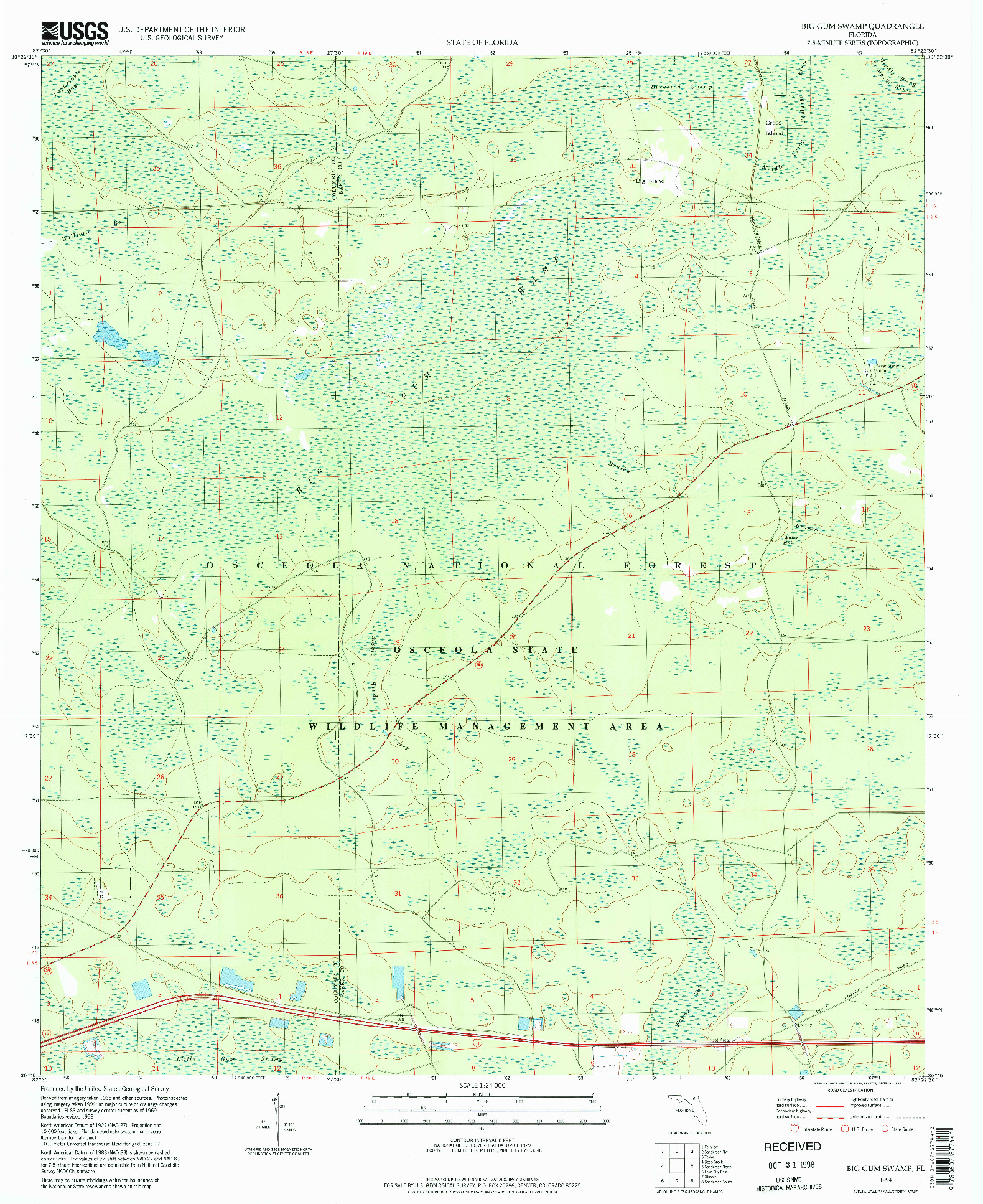 USGS 1:24000-SCALE QUADRANGLE FOR BIG GUM SWAMP, FL 1994