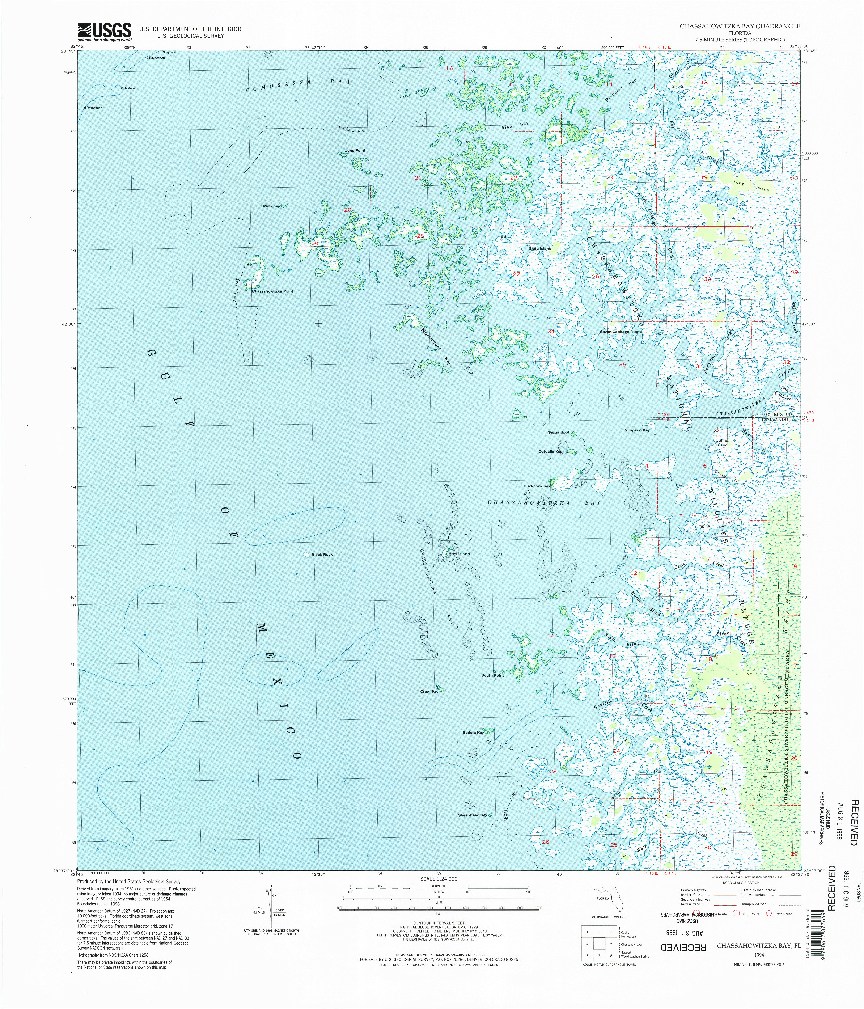 USGS 1:24000-SCALE QUADRANGLE FOR CHASSAHOWITZKA BAY, FL 1994