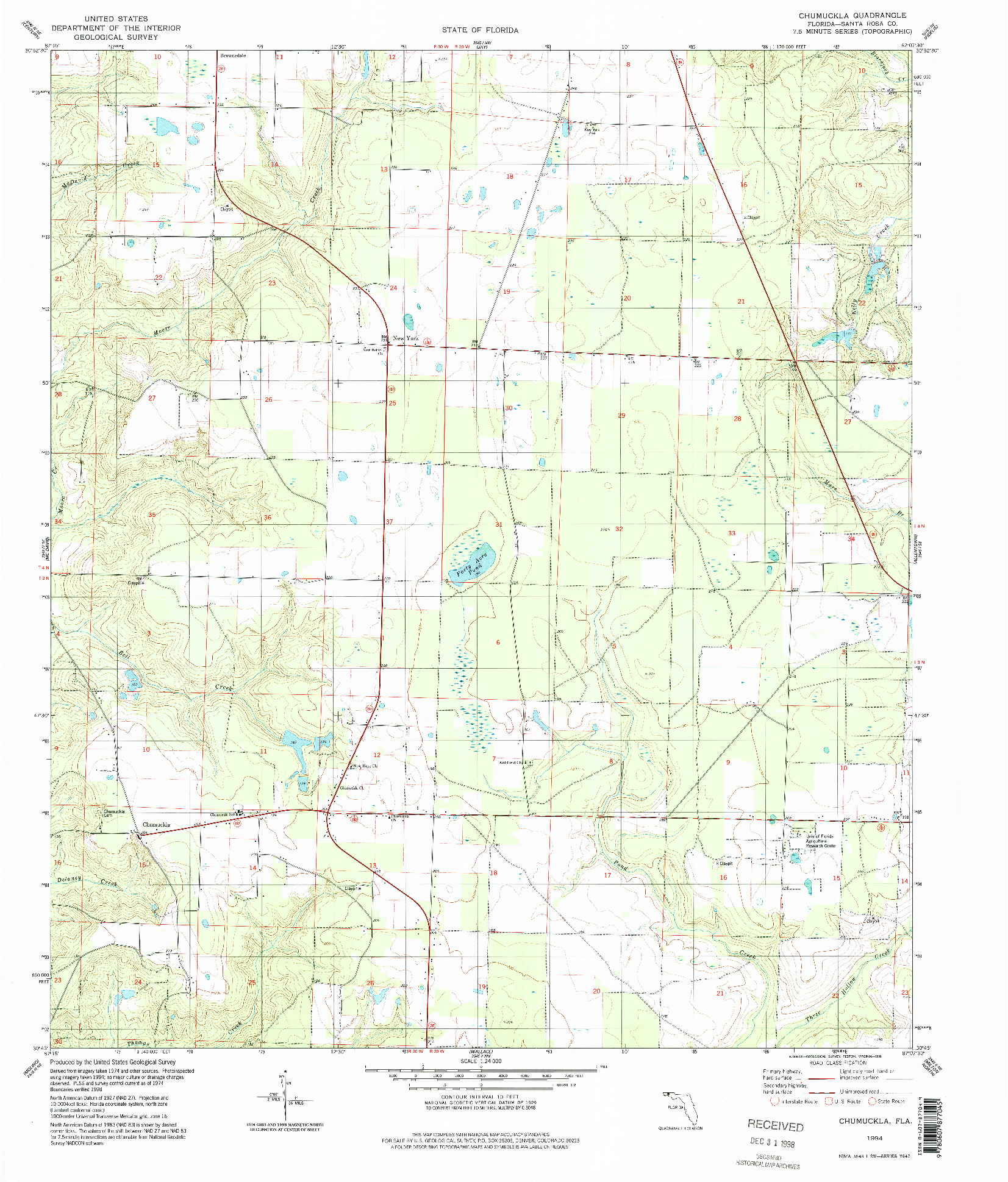 USGS 1:24000-SCALE QUADRANGLE FOR CHUMUCKLA, FL 1994
