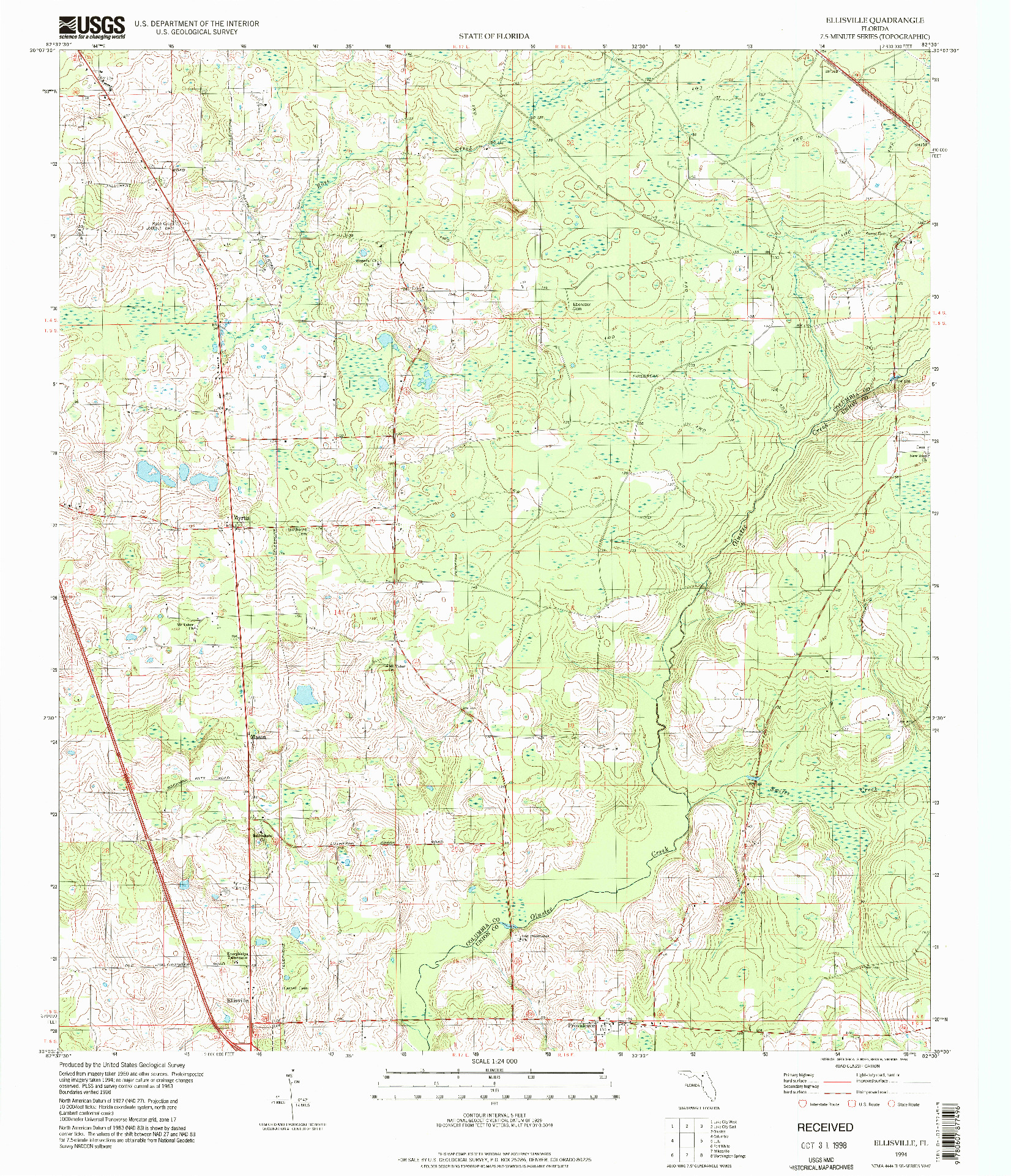 USGS 1:24000-SCALE QUADRANGLE FOR ELLISVILLE, FL 1994