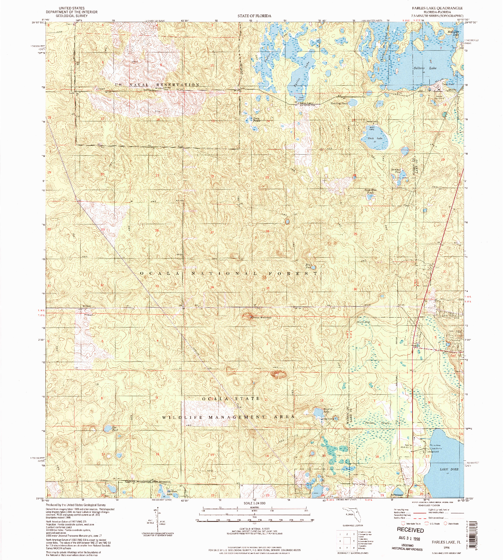 USGS 1:24000-SCALE QUADRANGLE FOR FARLES LAKE, FL 1994