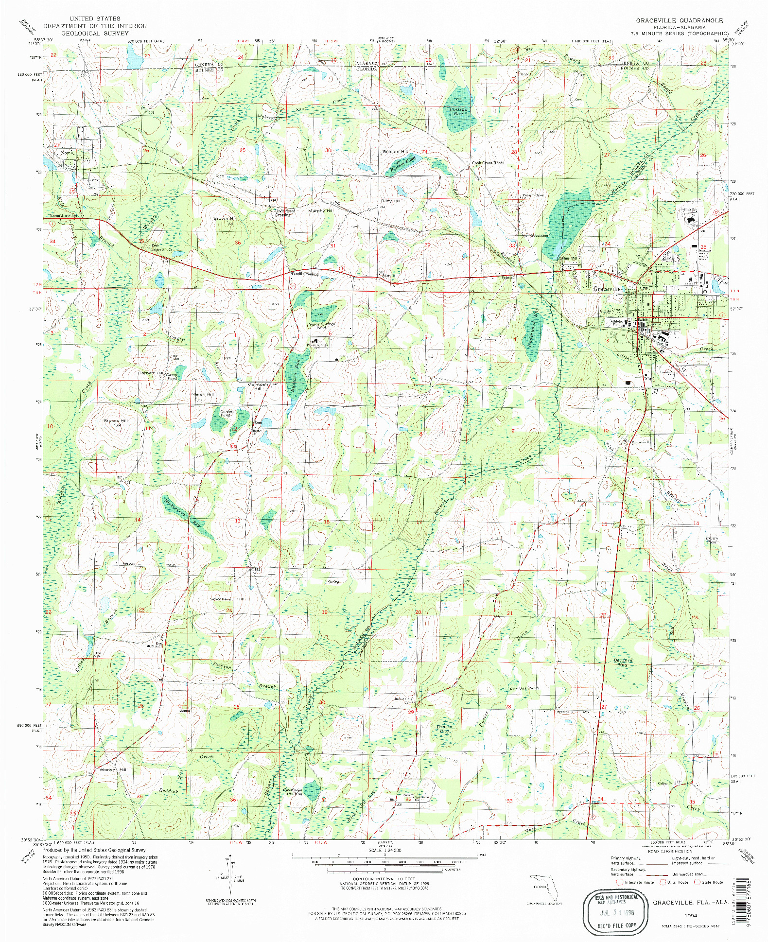 USGS 1:24000-SCALE QUADRANGLE FOR GRACEVILLE, FL 1994