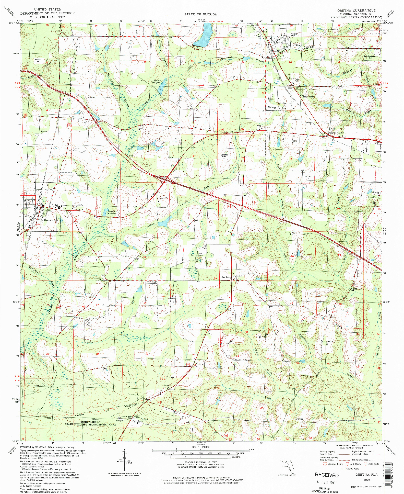 USGS 1:24000-SCALE QUADRANGLE FOR GRETNA, FL 1994