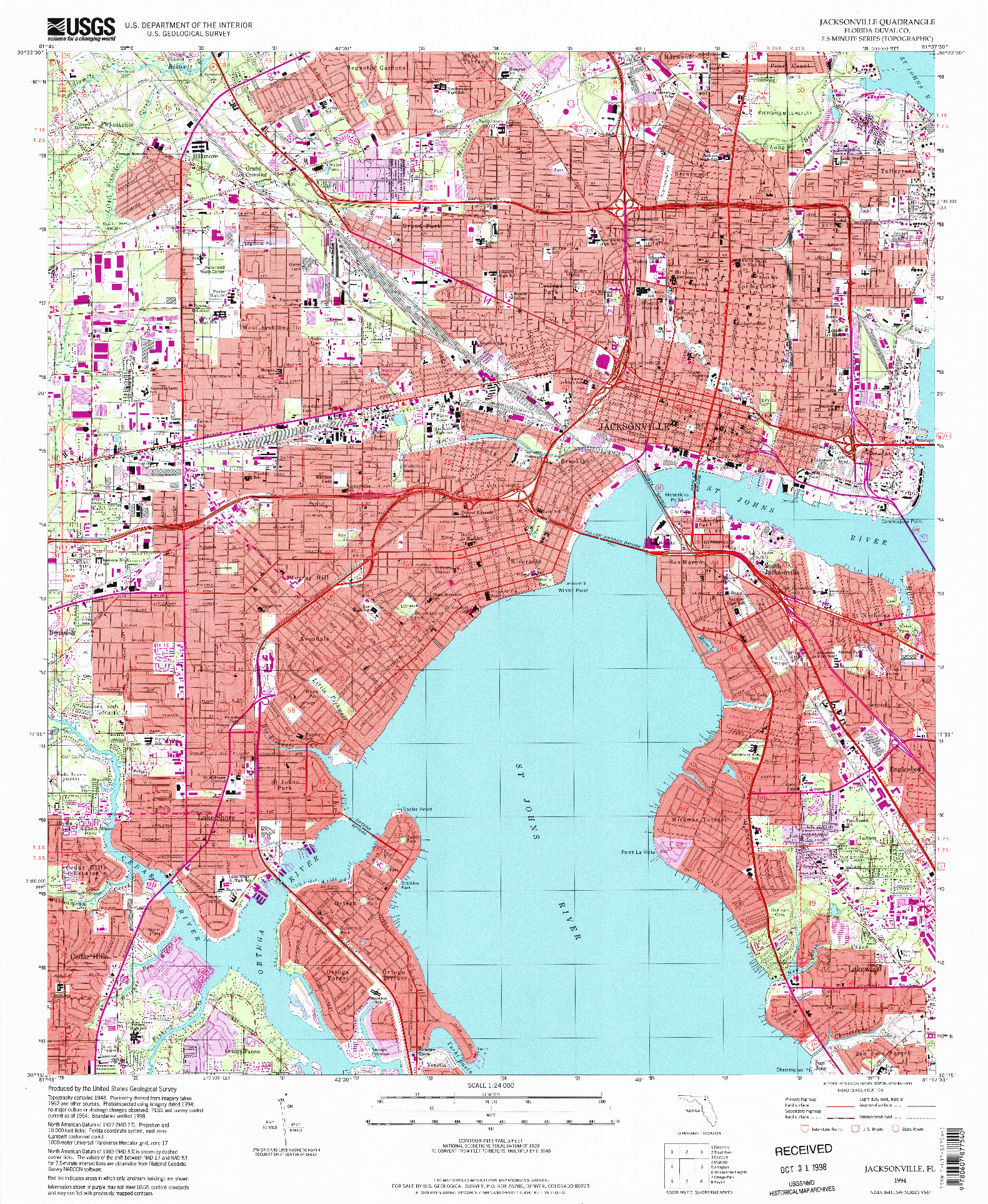 USGS 1:24000-SCALE QUADRANGLE FOR JACKSONVILLE, FL 1994