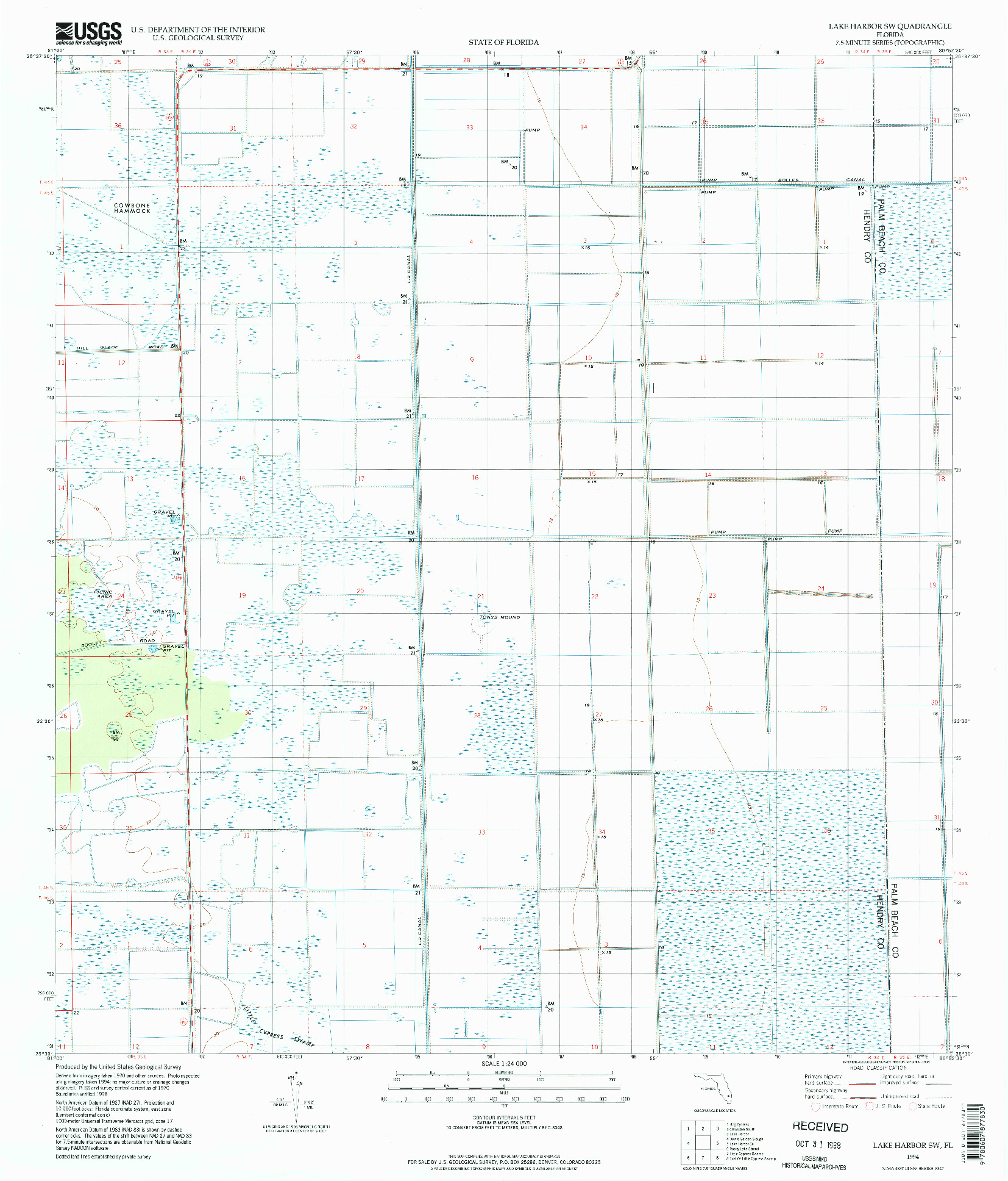 USGS 1:24000-SCALE QUADRANGLE FOR LAKE HARBOR SW, FL 1994