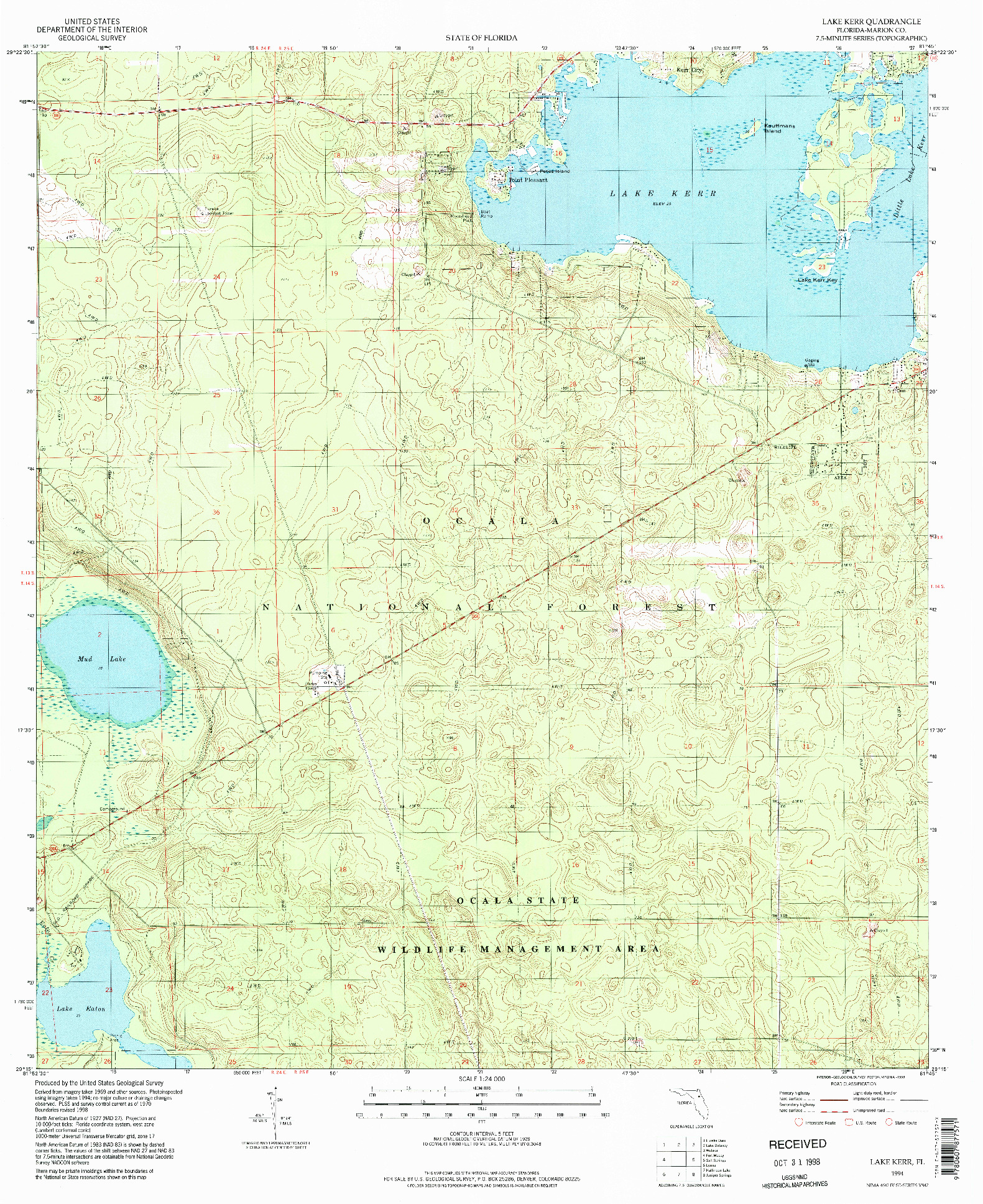 USGS 1:24000-SCALE QUADRANGLE FOR LAKE KERR, FL 1994