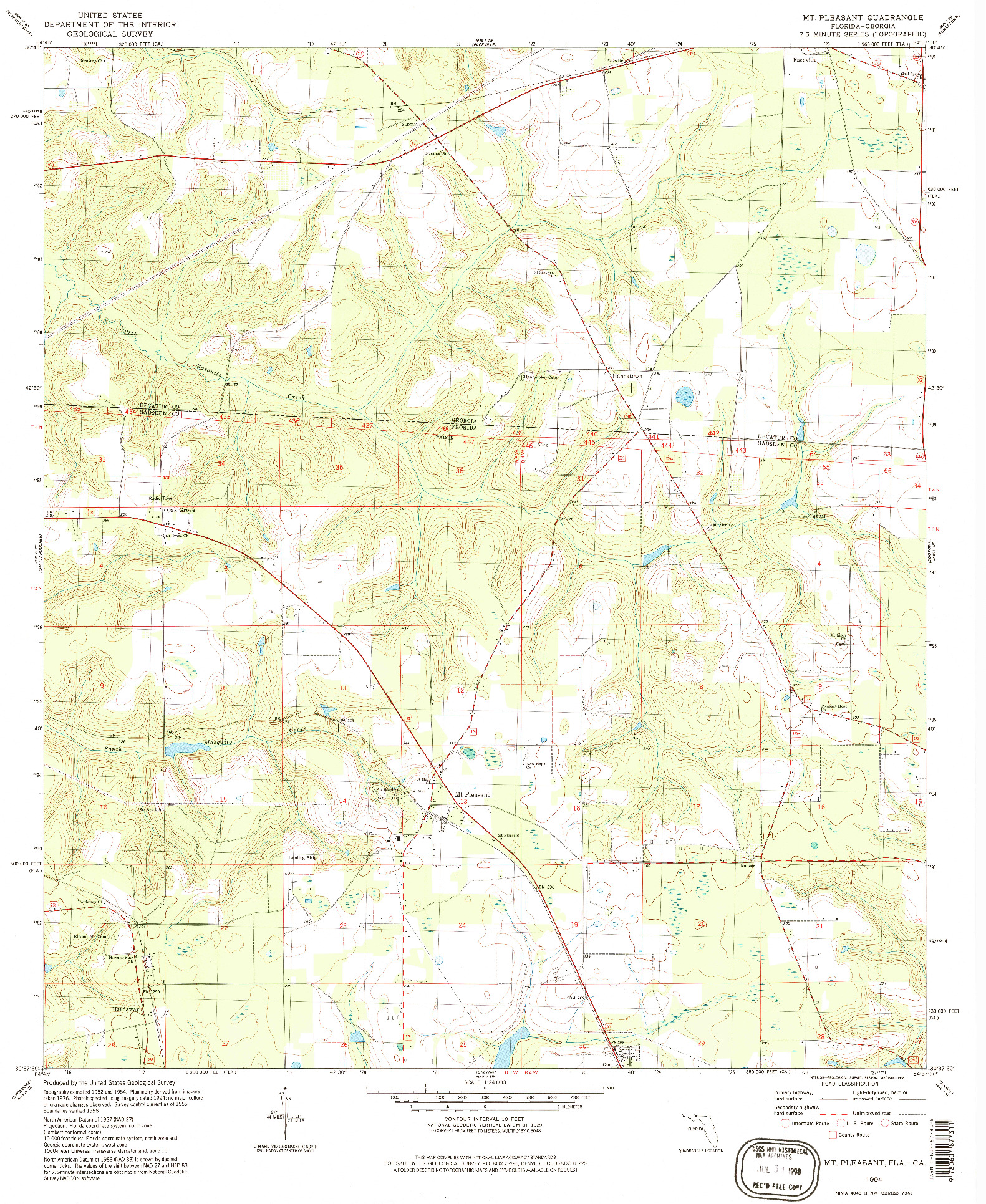 USGS 1:24000-SCALE QUADRANGLE FOR MT PLEASANT, FL 1994