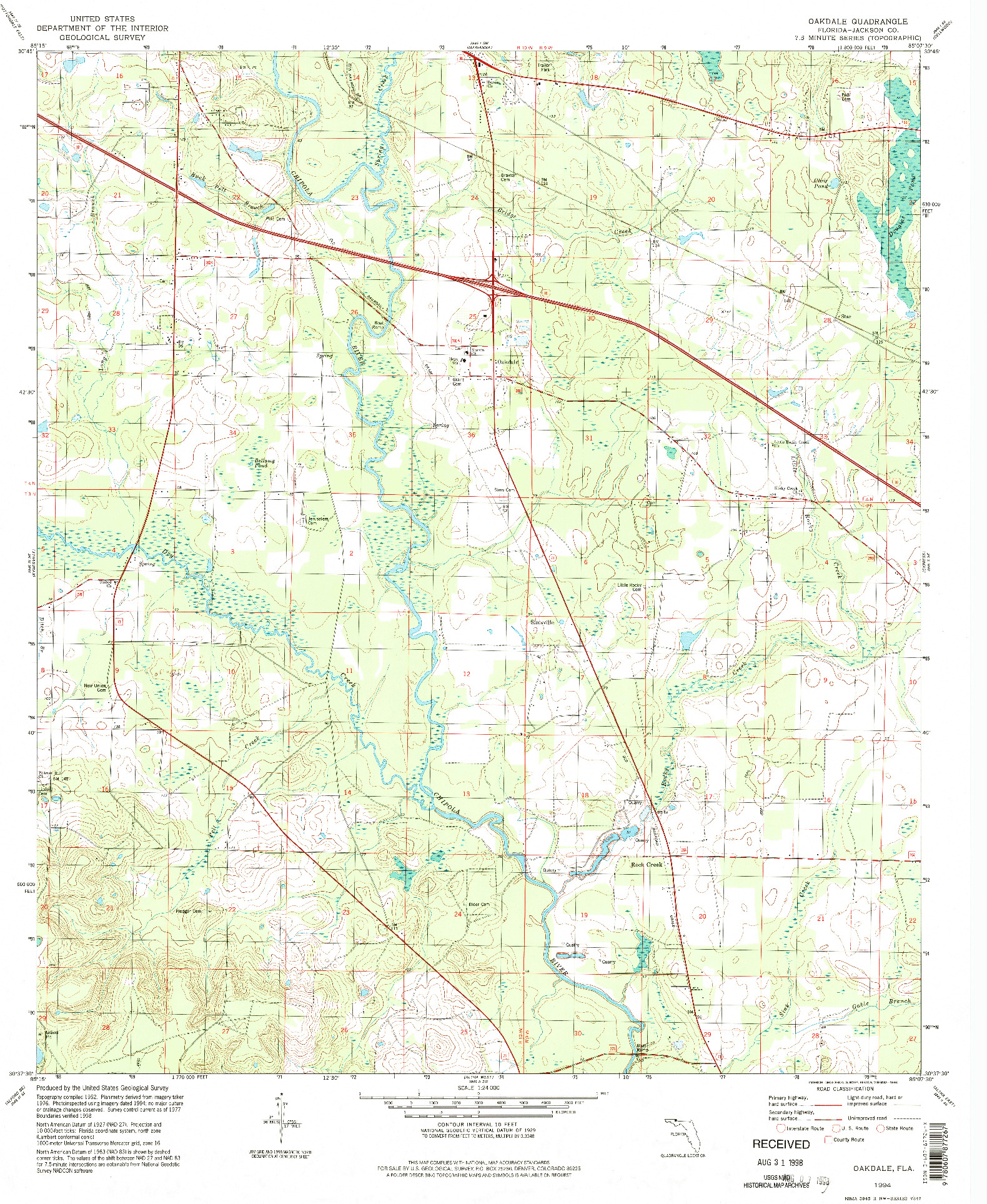 USGS 1:24000-SCALE QUADRANGLE FOR OAKDALE, FL 1994