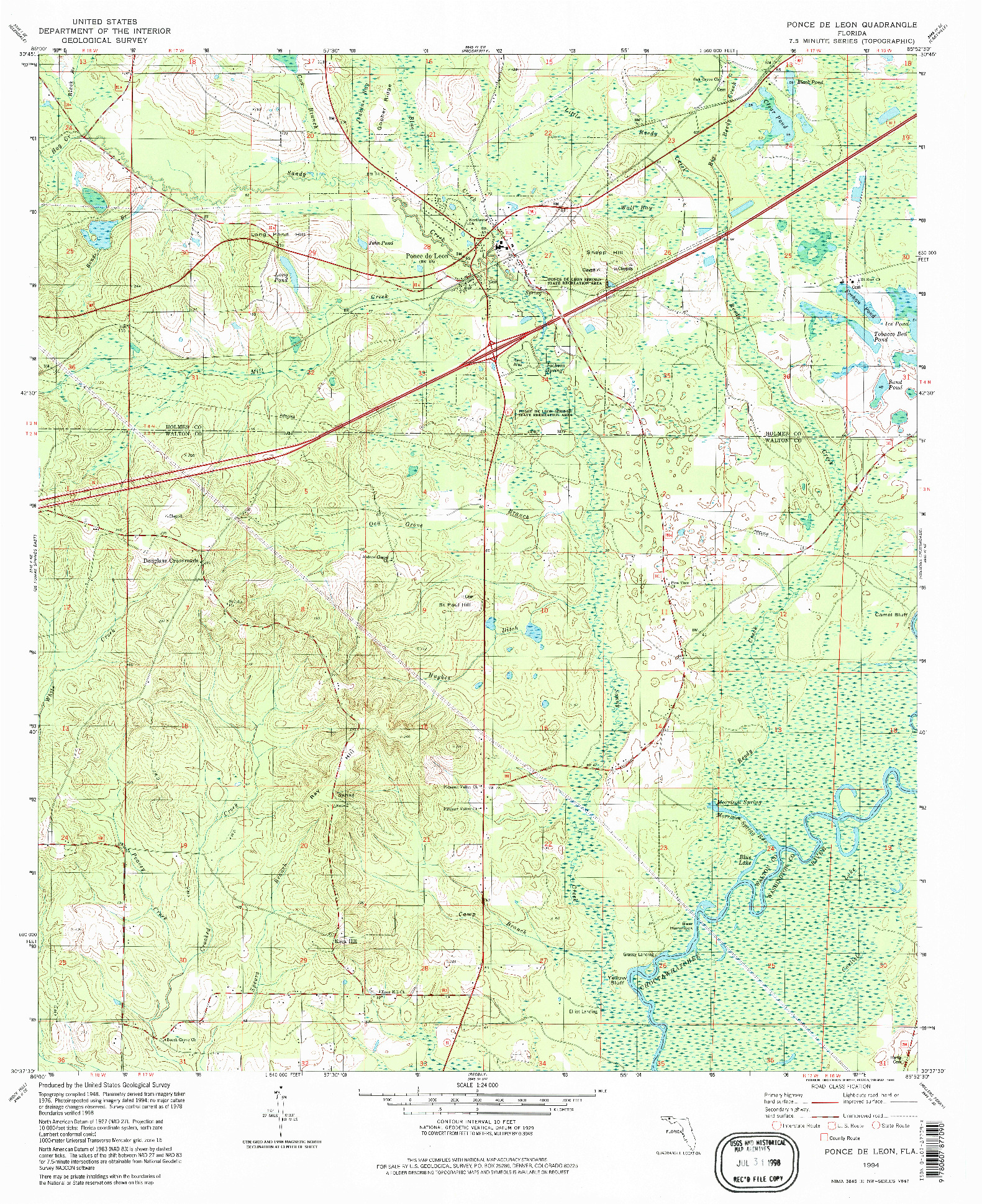 USGS 1:24000-SCALE QUADRANGLE FOR PONCE DE LEON, FL 1994