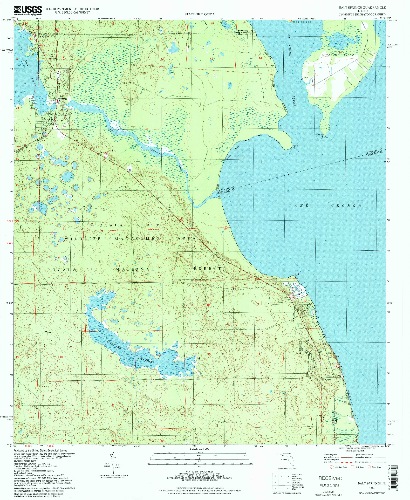 USGS 1:24000-SCALE QUADRANGLE FOR SALT SPRINGS, FL 1994
