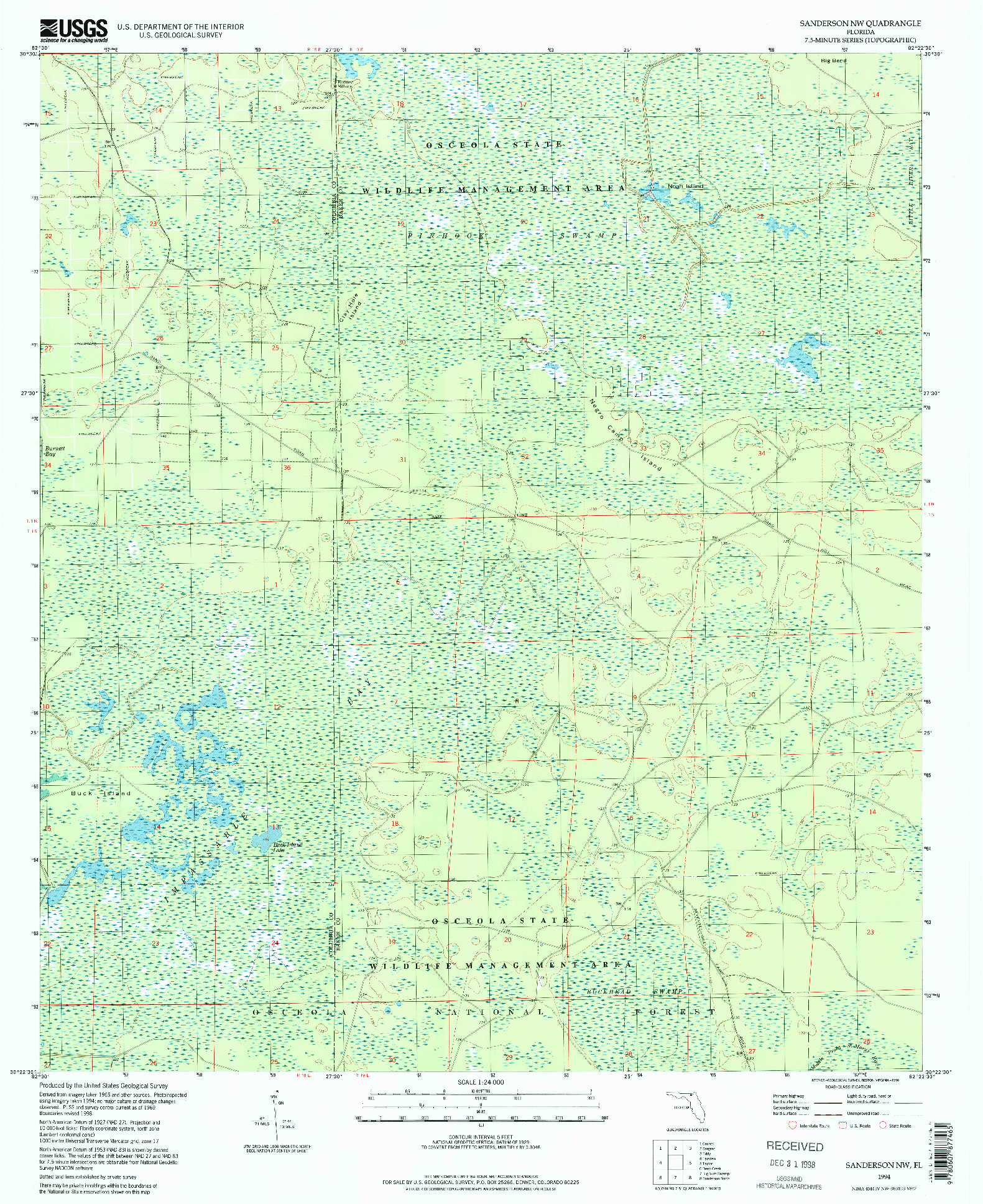 USGS 1:24000-SCALE QUADRANGLE FOR SANDERSON NW, FL 1994