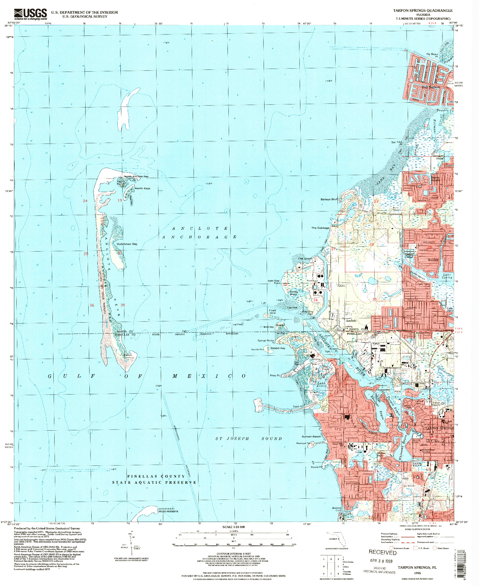 USGS 1:24000-SCALE QUADRANGLE FOR TARPON SPRINGS, FL 1995