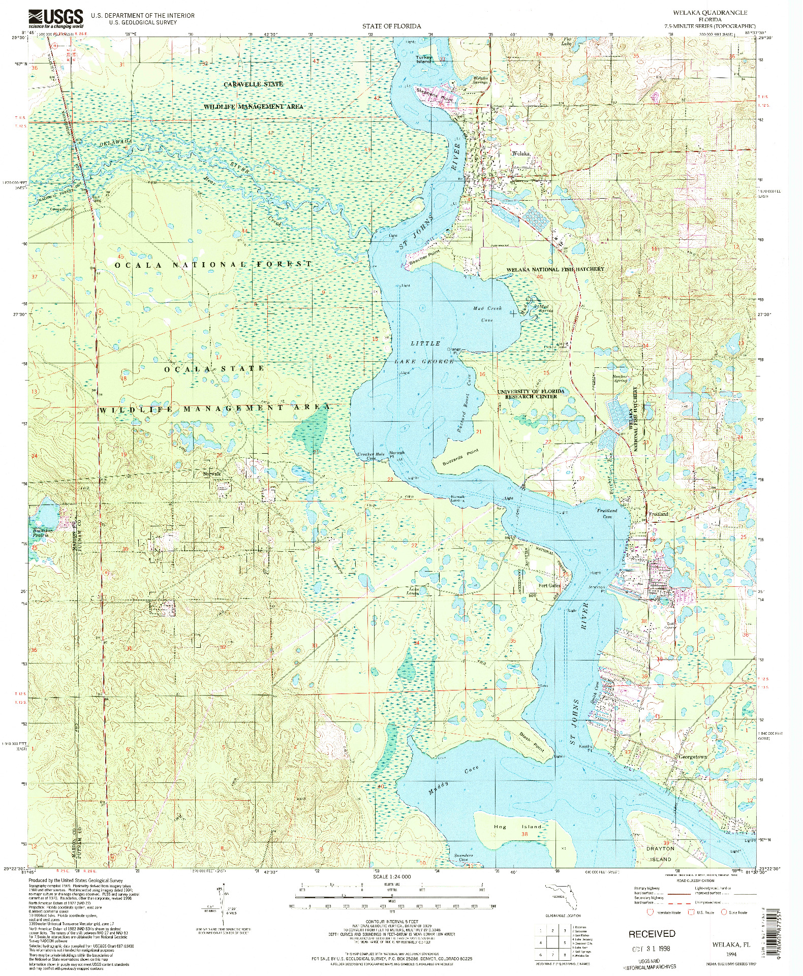 USGS 1:24000-SCALE QUADRANGLE FOR WELAKA, FL 1994