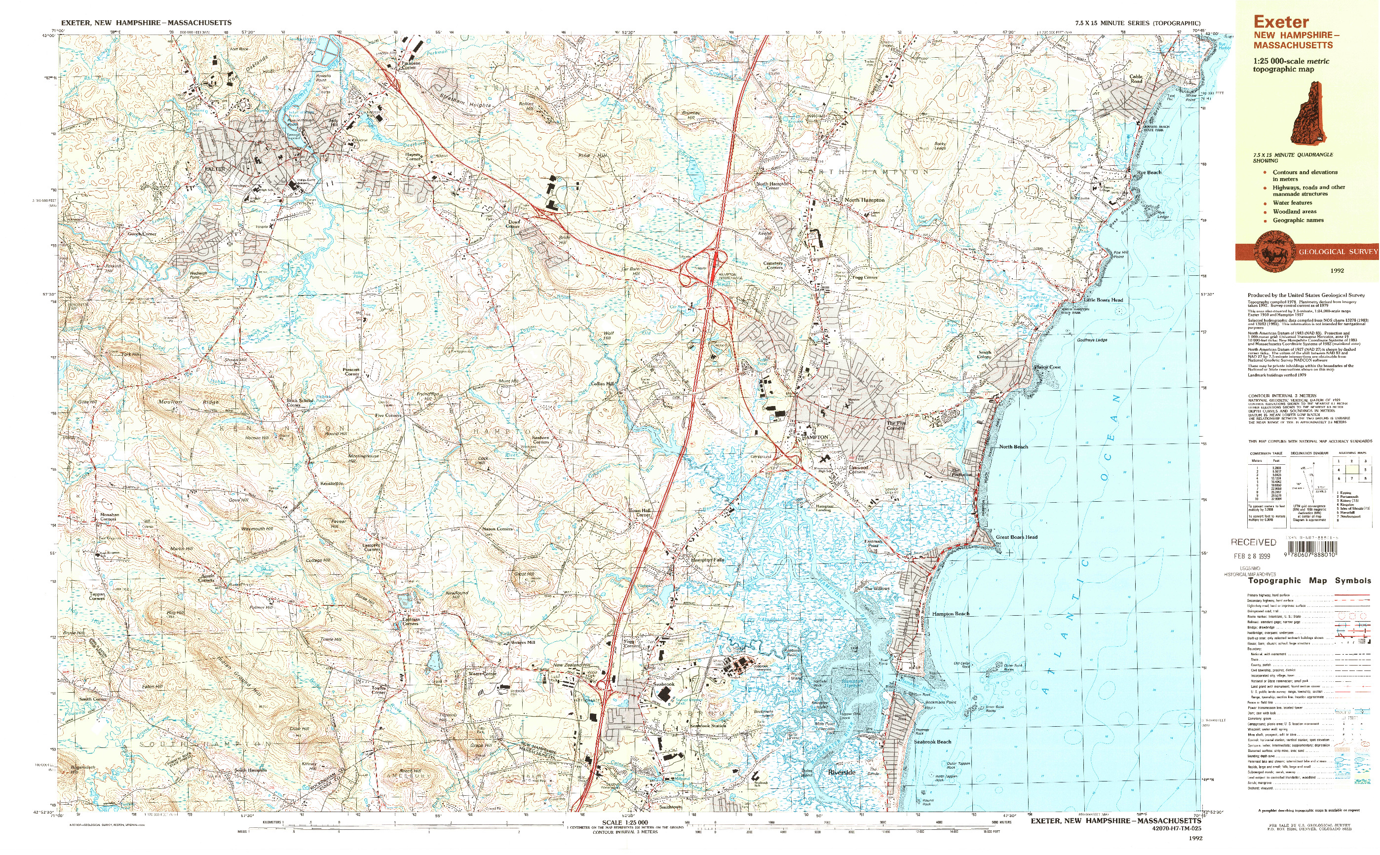 USGS 1:25000-SCALE QUADRANGLE FOR EXETER, NH 1992