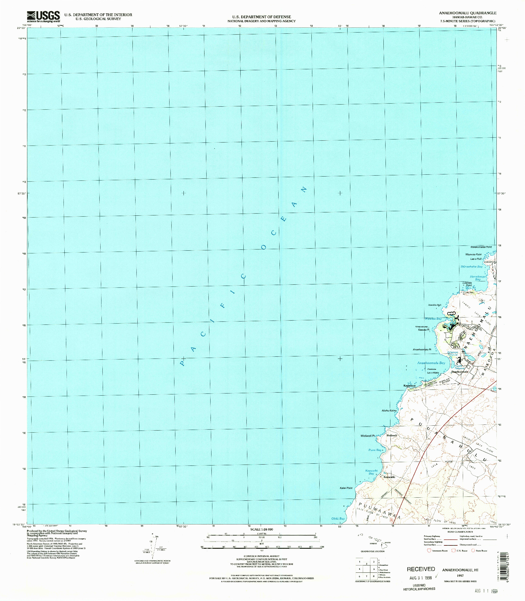 USGS 1:24000-SCALE QUADRANGLE FOR ANAEHOOMALU, HI 1997