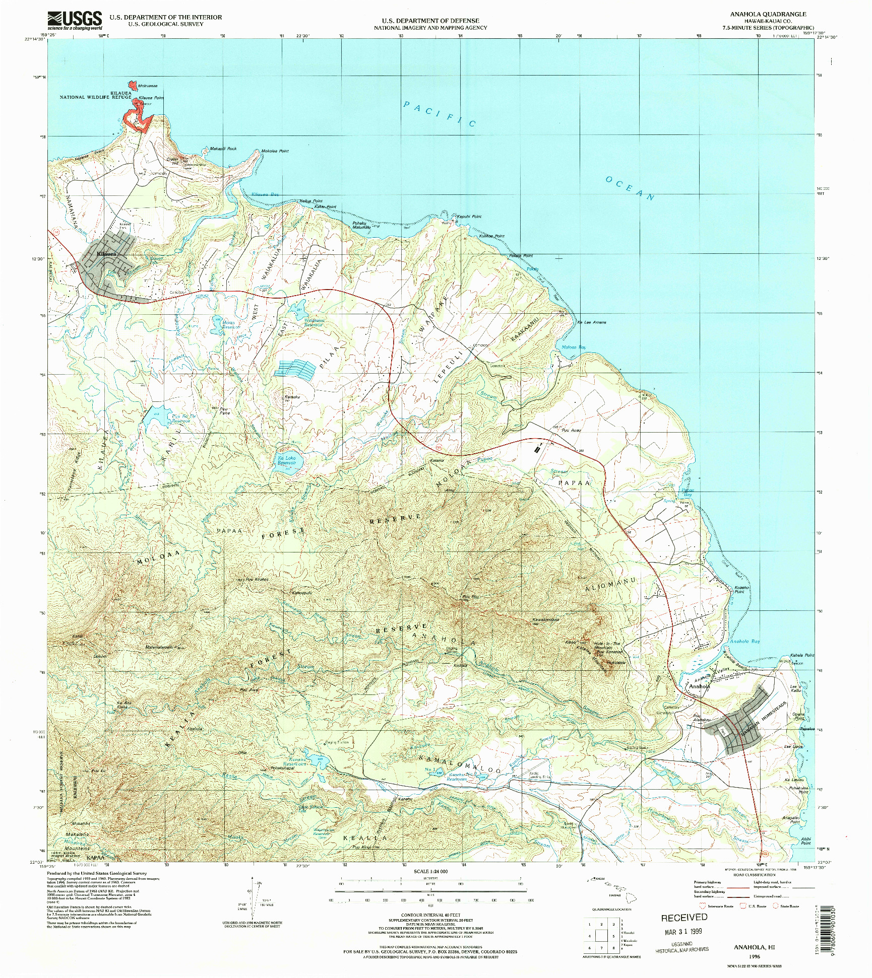 USGS 1:24000-SCALE QUADRANGLE FOR ANAHOLA, HI 1996