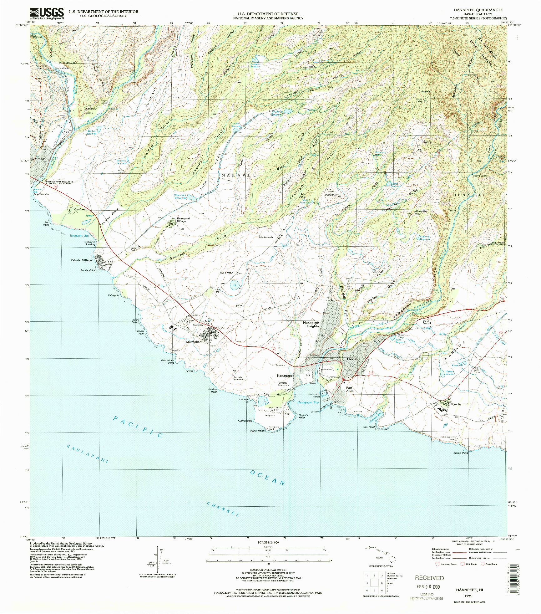 USGS 1:24000-SCALE QUADRANGLE FOR HANAPEPE, HI 1996