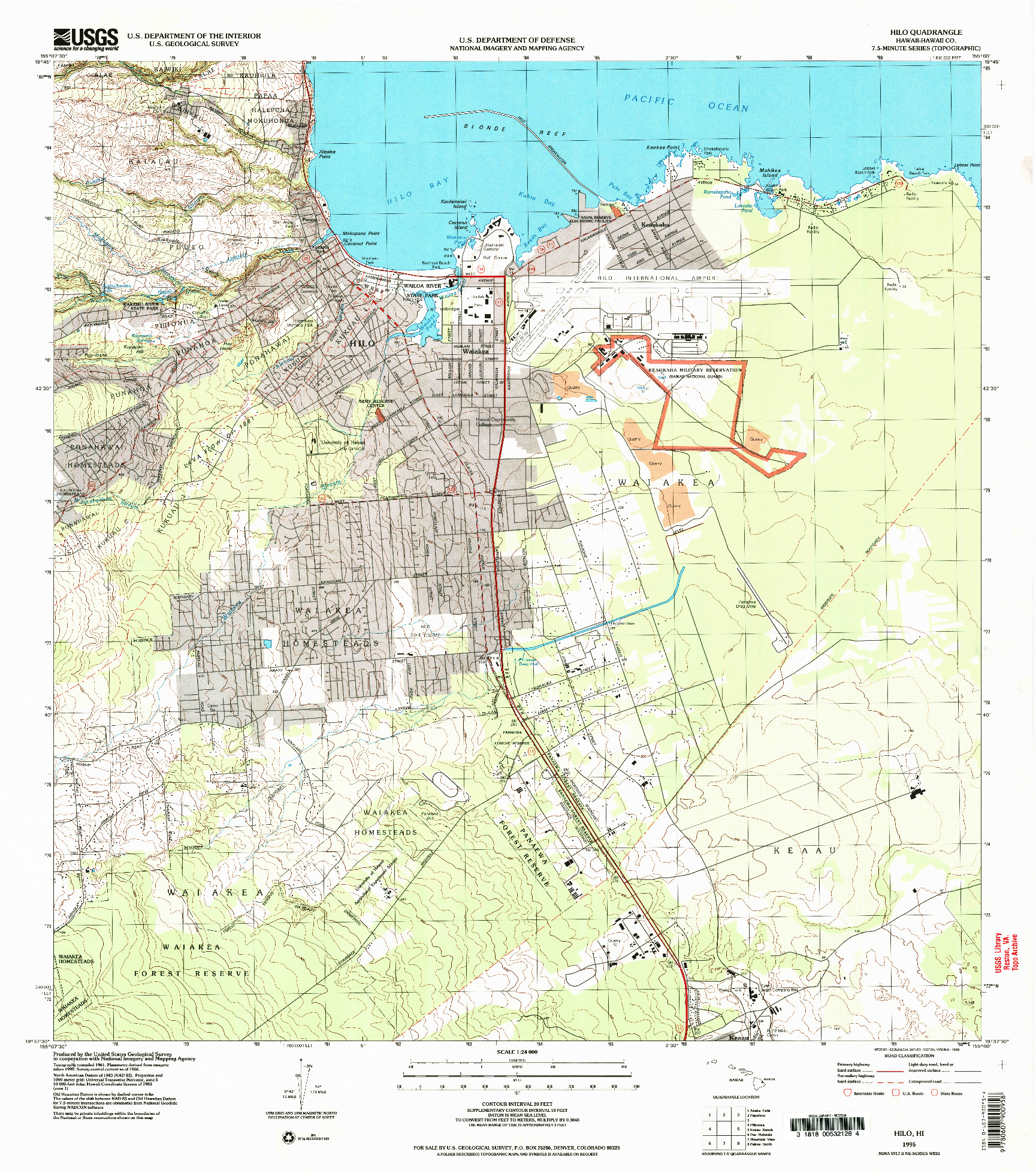 USGS 1:24000-SCALE QUADRANGLE FOR HILO, HI 1995