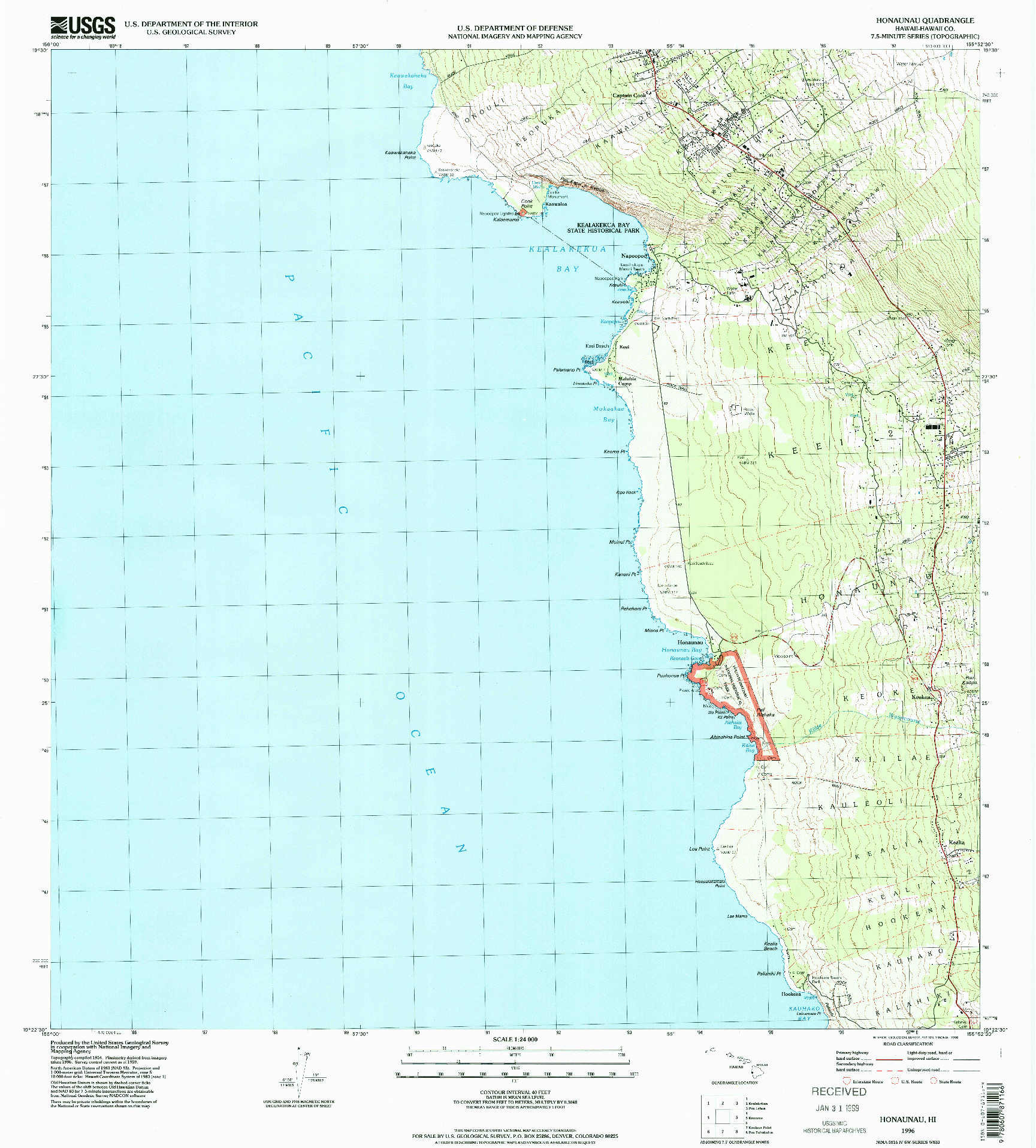 USGS 1:24000-SCALE QUADRANGLE FOR HONAUNAU, HI 1996