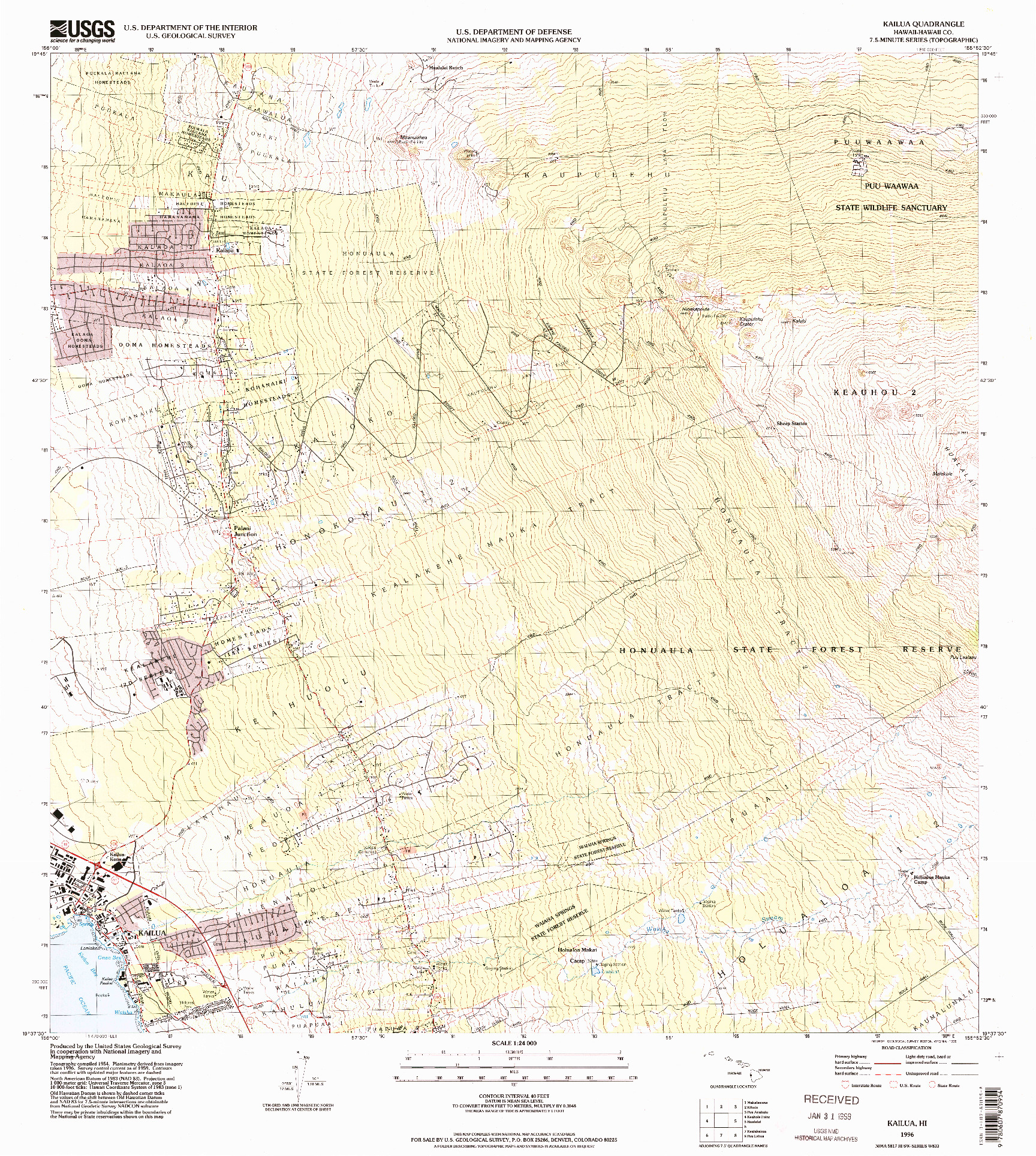 USGS 1:24000-SCALE QUADRANGLE FOR KAILUA, HI 1996